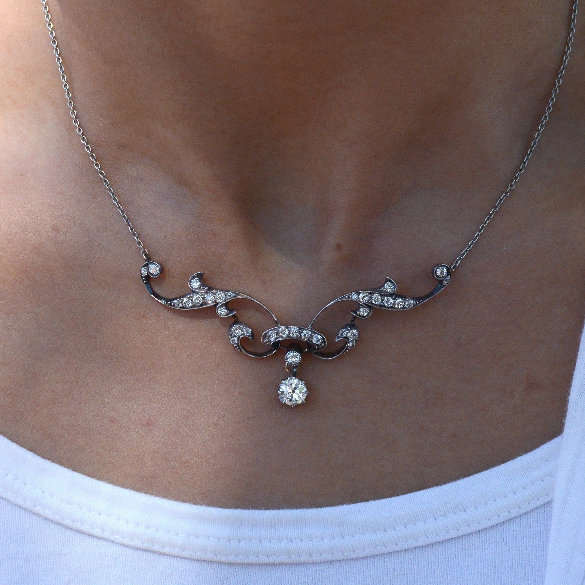 Antique Belle Epoque Diamond Lavalier Necklace