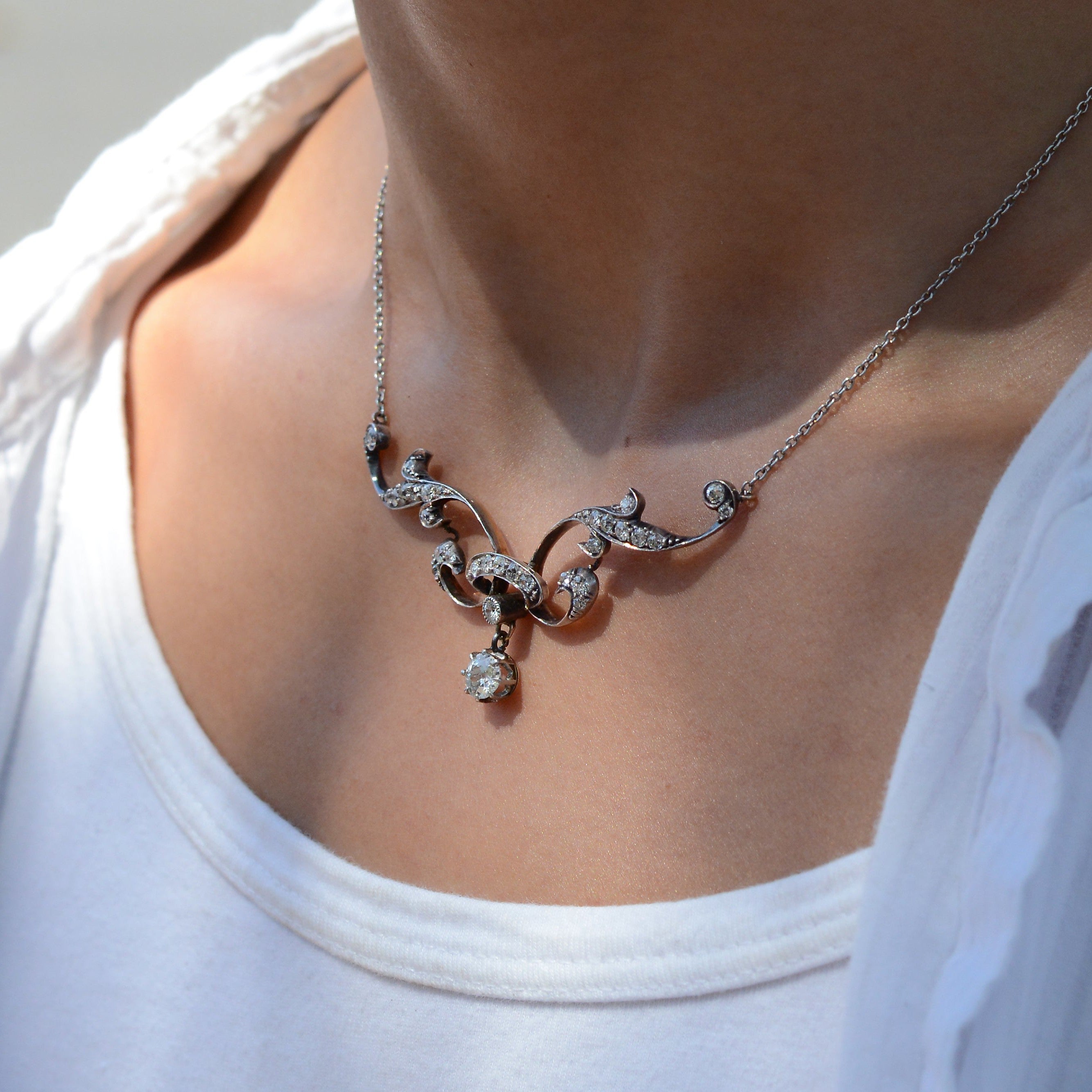 Antique Belle Epoque Diamond Lavalier Necklace