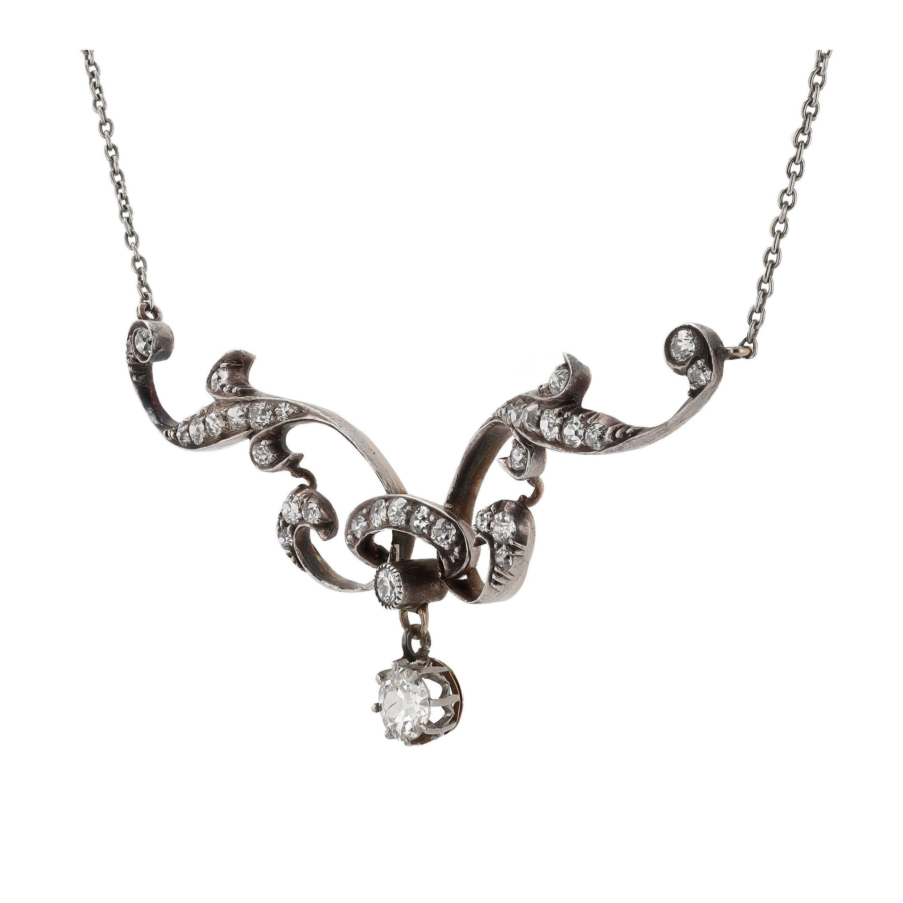 Antique Belle Epoque Diamond Lavalier Necklace