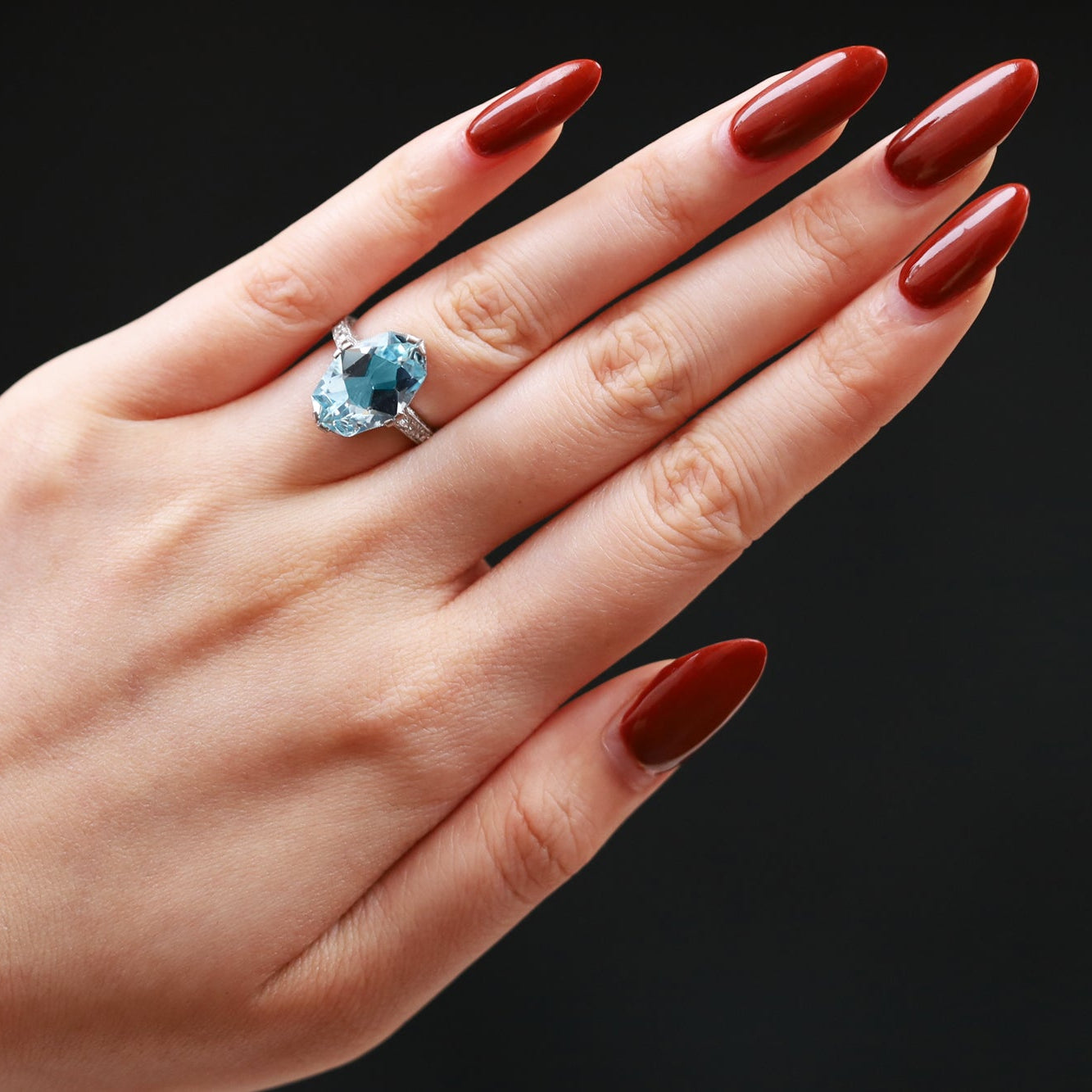 Antique Belle Époque Signed Graves 6 Carat Aquamarine Engagement Ring