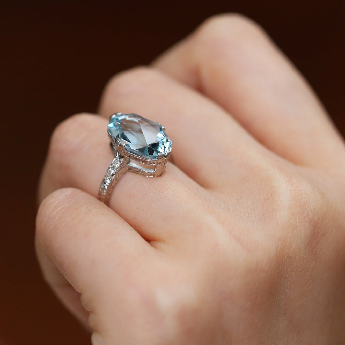 Antique Belle Époque Signed Graves 6 Carat Aquamarine Engagement Ring