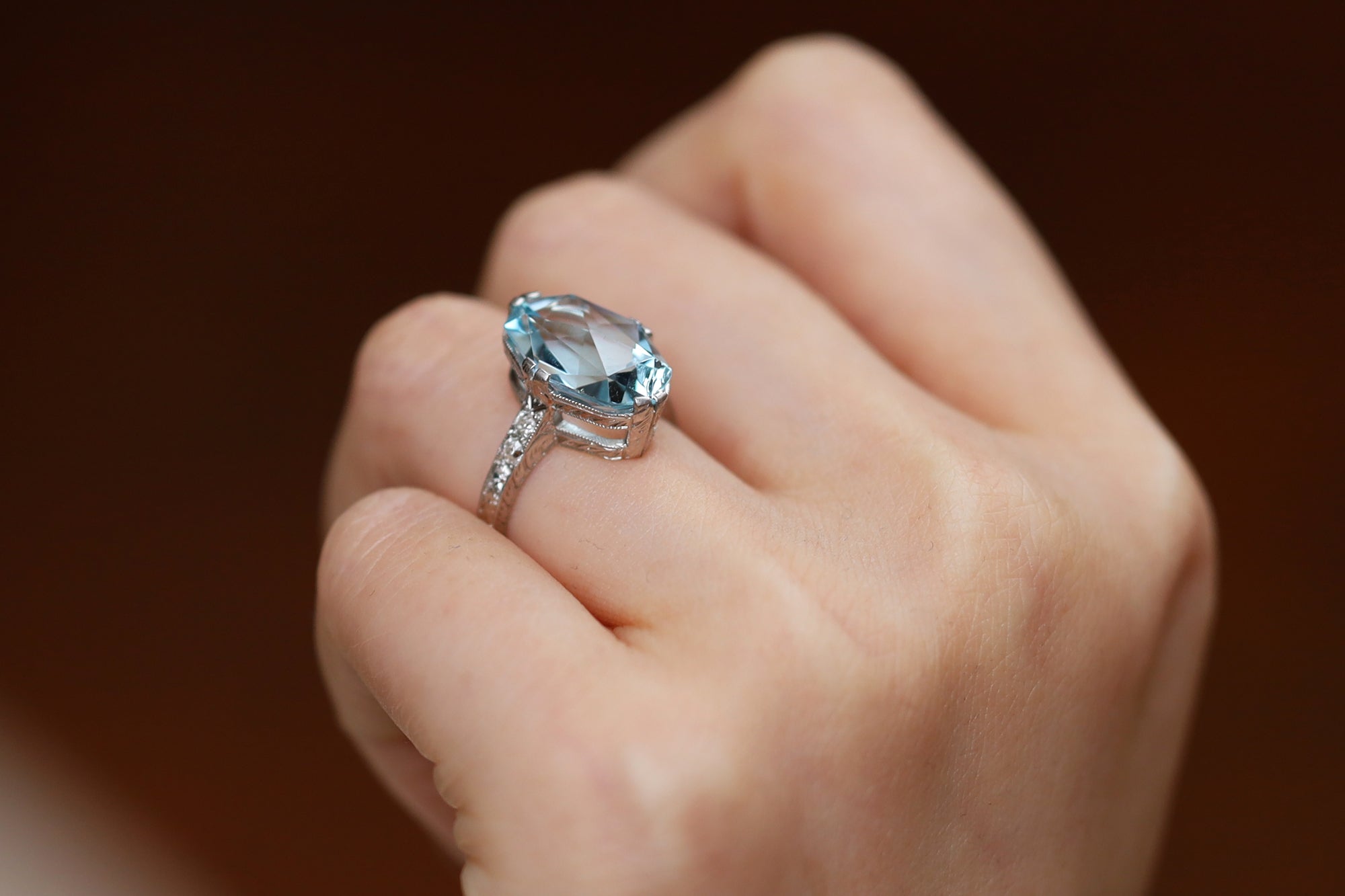 Antique Belle Époque Signed Graves 6 Carat Aquamarine Engagement Ring