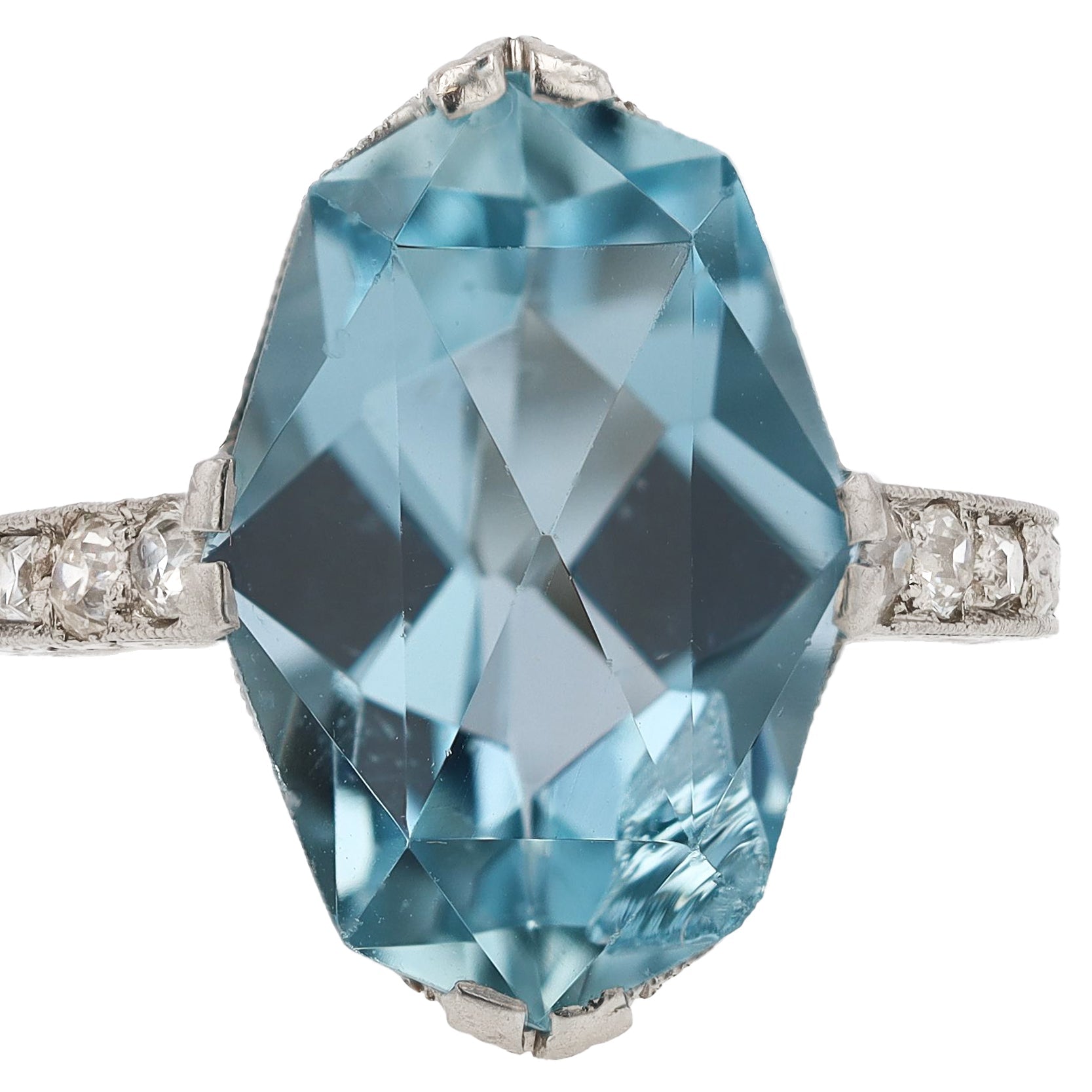 Antique Signed Aquamarine Engagement Ring