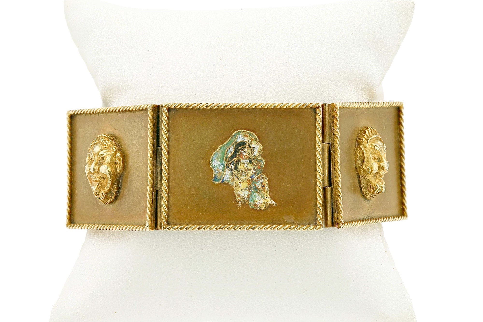 Antique Egyptian Revival Wide Enamel Story Bracelet