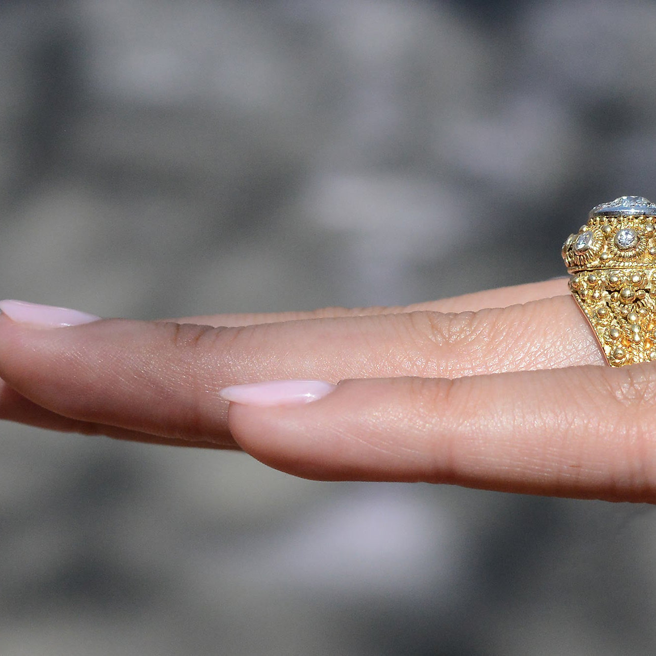 Antique Etruscan Revival Diamond Poison Ring