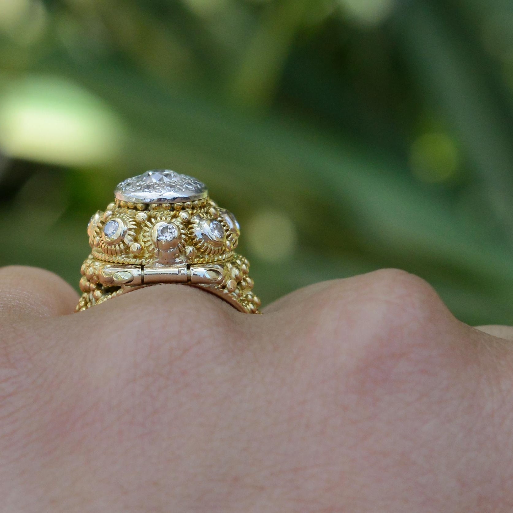 Antique Etruscan Revival Diamond Poison Ring