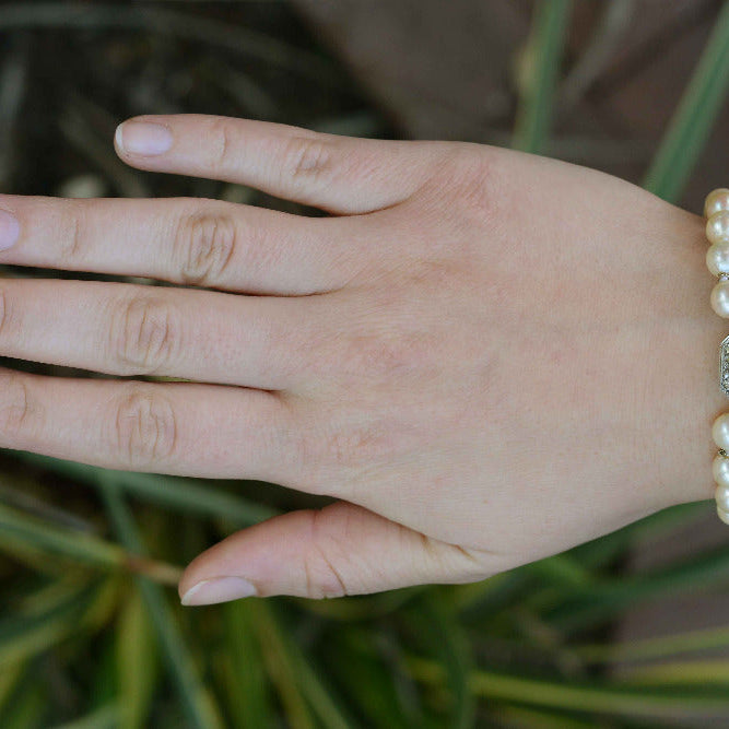 Antique French Belle Époque 3 Strand Pearl & Diamond Bracelet