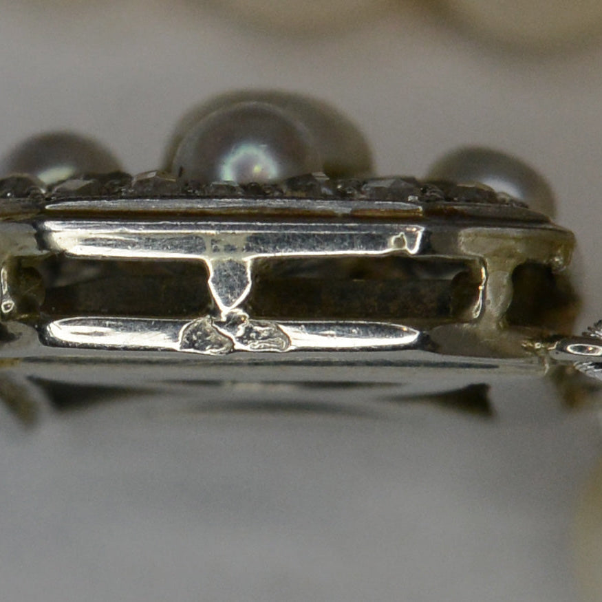 Antique French Belle Époque 3 Strand Pearl & Diamond Bracelet