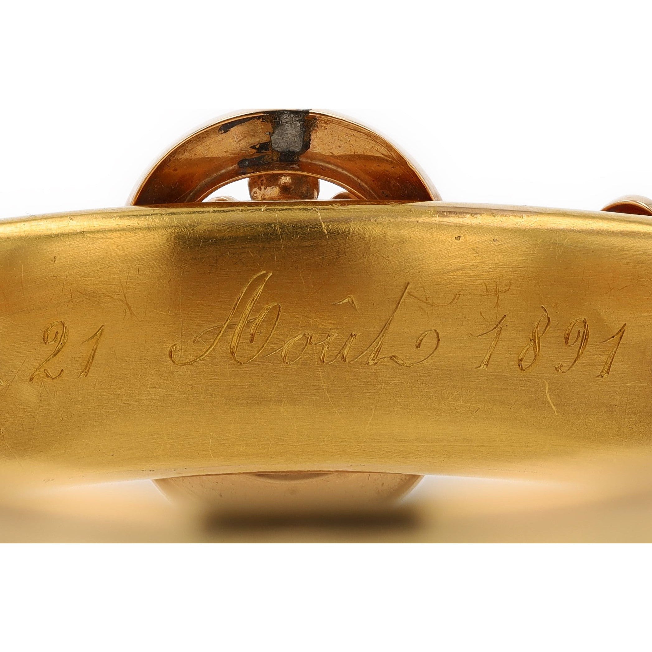 Antique French Napoleon III 1891 Engraved 18k Gold Bangle Bracelet