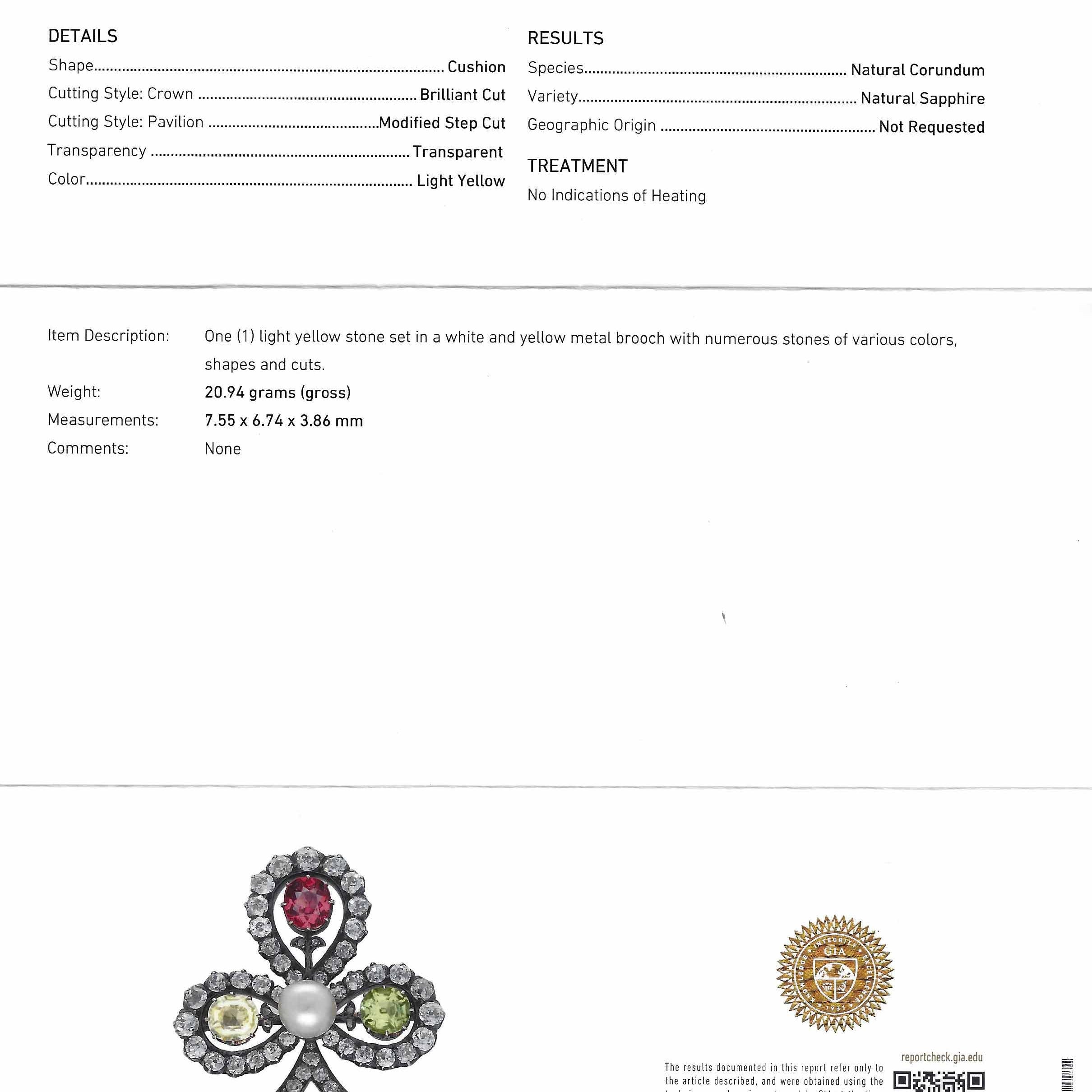 GIA Certified 12 Carat Gemstone Antique Brooch Playing Card Suit Poker