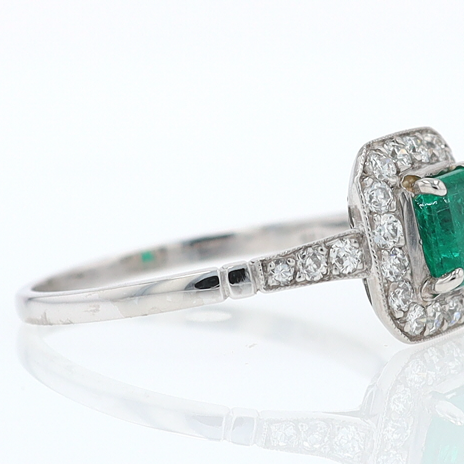 Antique Inspired Colombian Emerald Engagement Ring