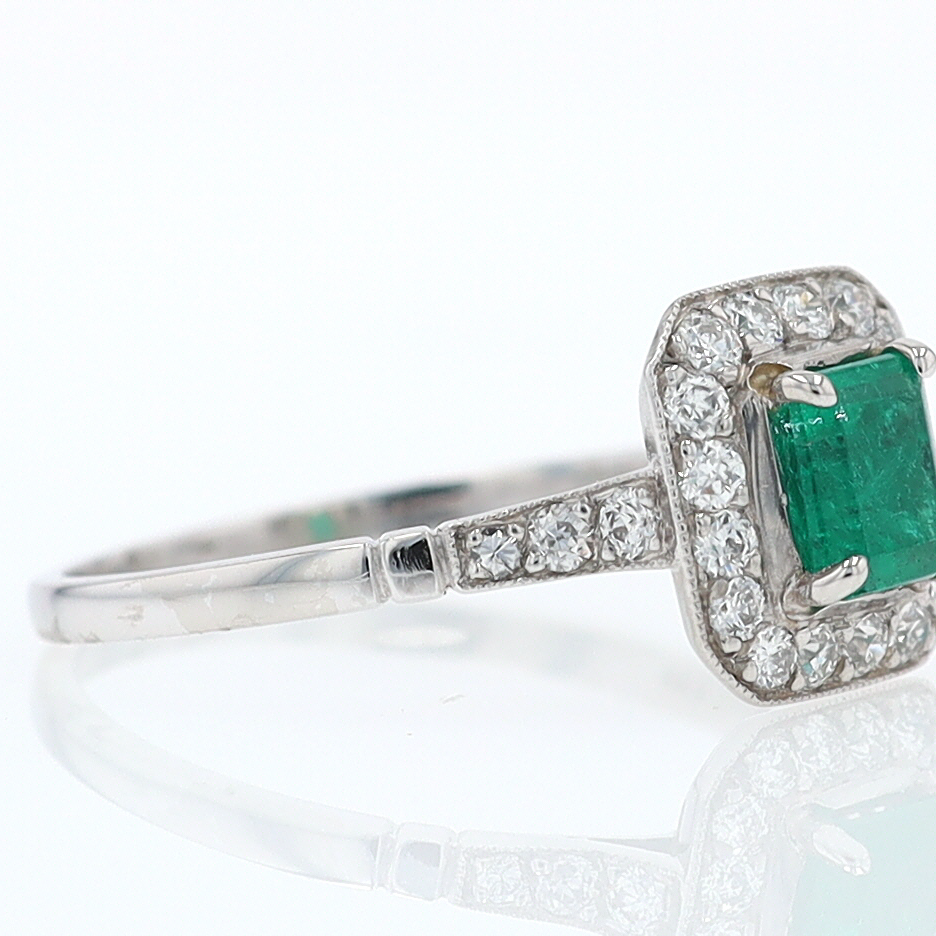 Antique Inspired Colombian Emerald Engagement Ring