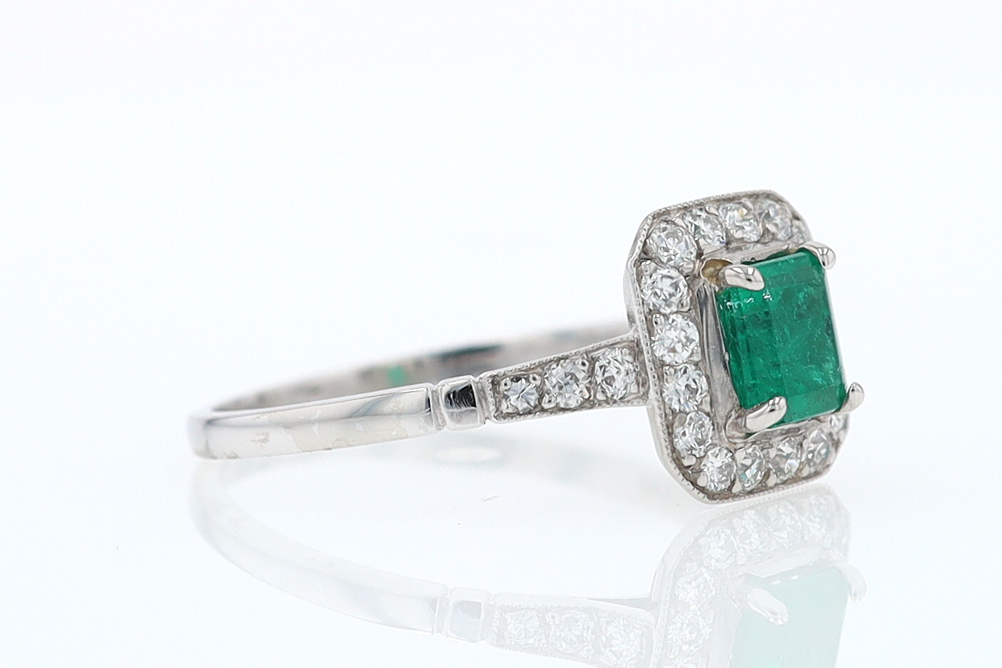 Antique Inspired Colombian Emerald Engagement Ring