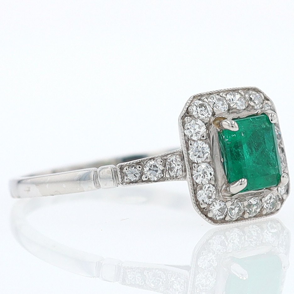 Antique Inspired Colombian Emerald Engagement Ring