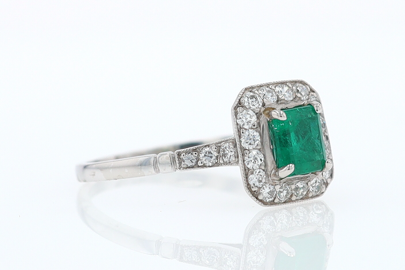 Antique Inspired Colombian Emerald Engagement Ring