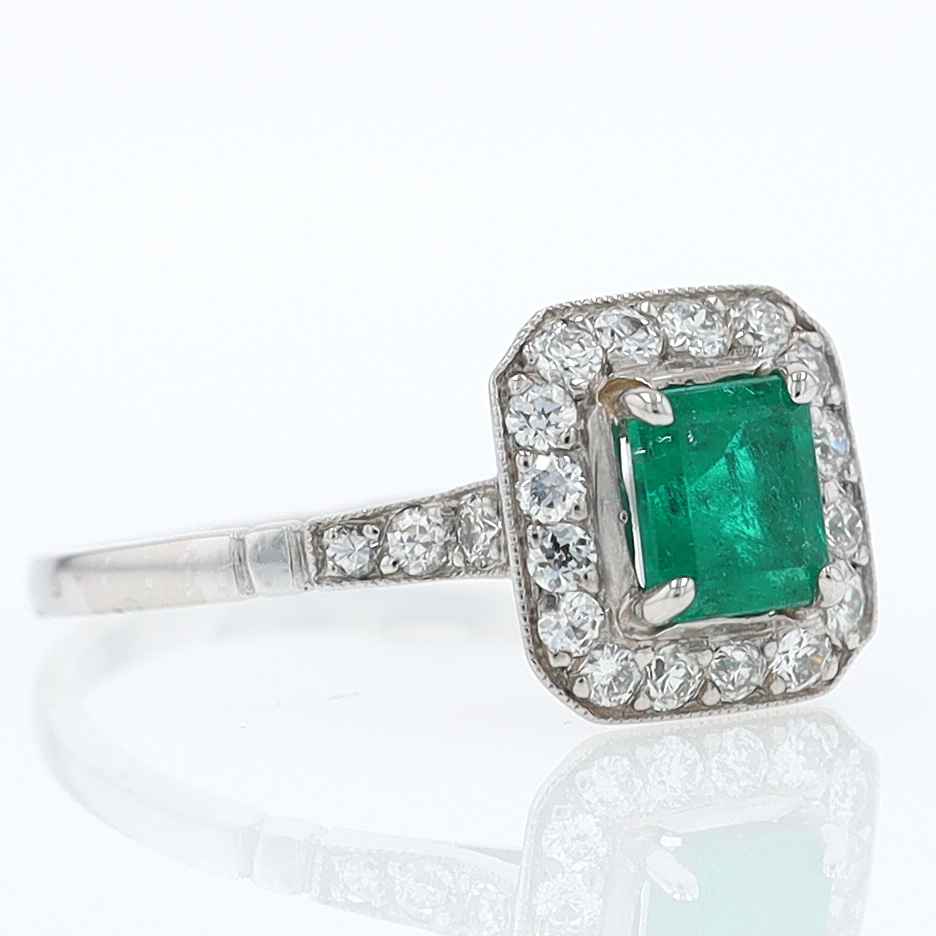 Antique Inspired Colombian Emerald Engagement Ring