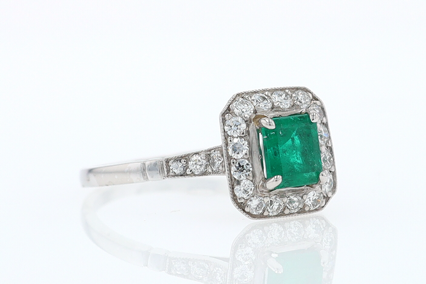 Antique Inspired Colombian Emerald Engagement Ring