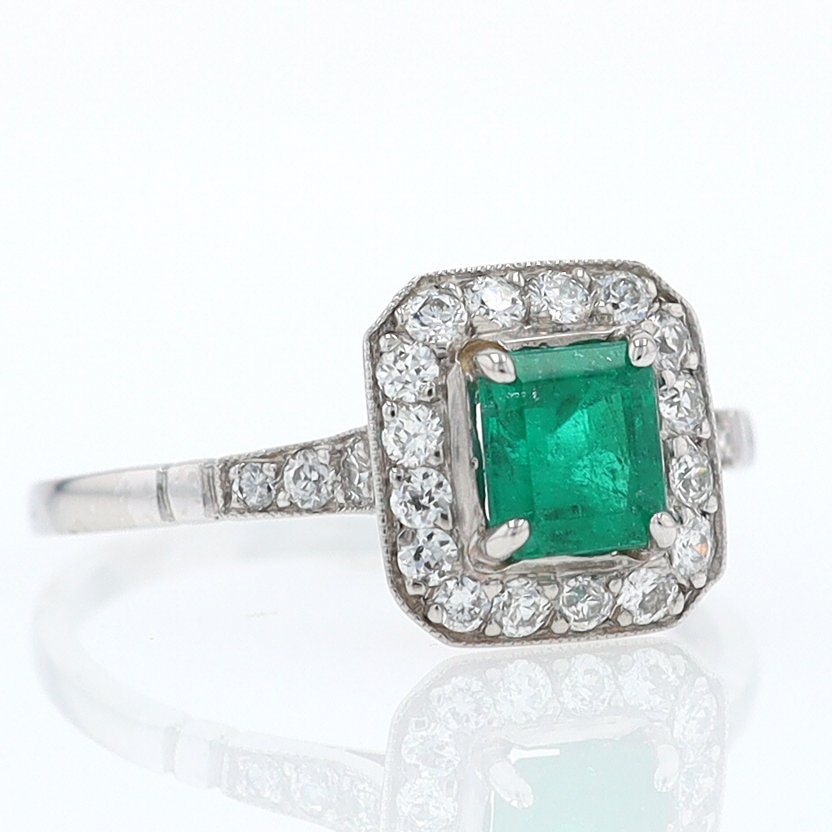 Antique Inspired Colombian Emerald Engagement Ring