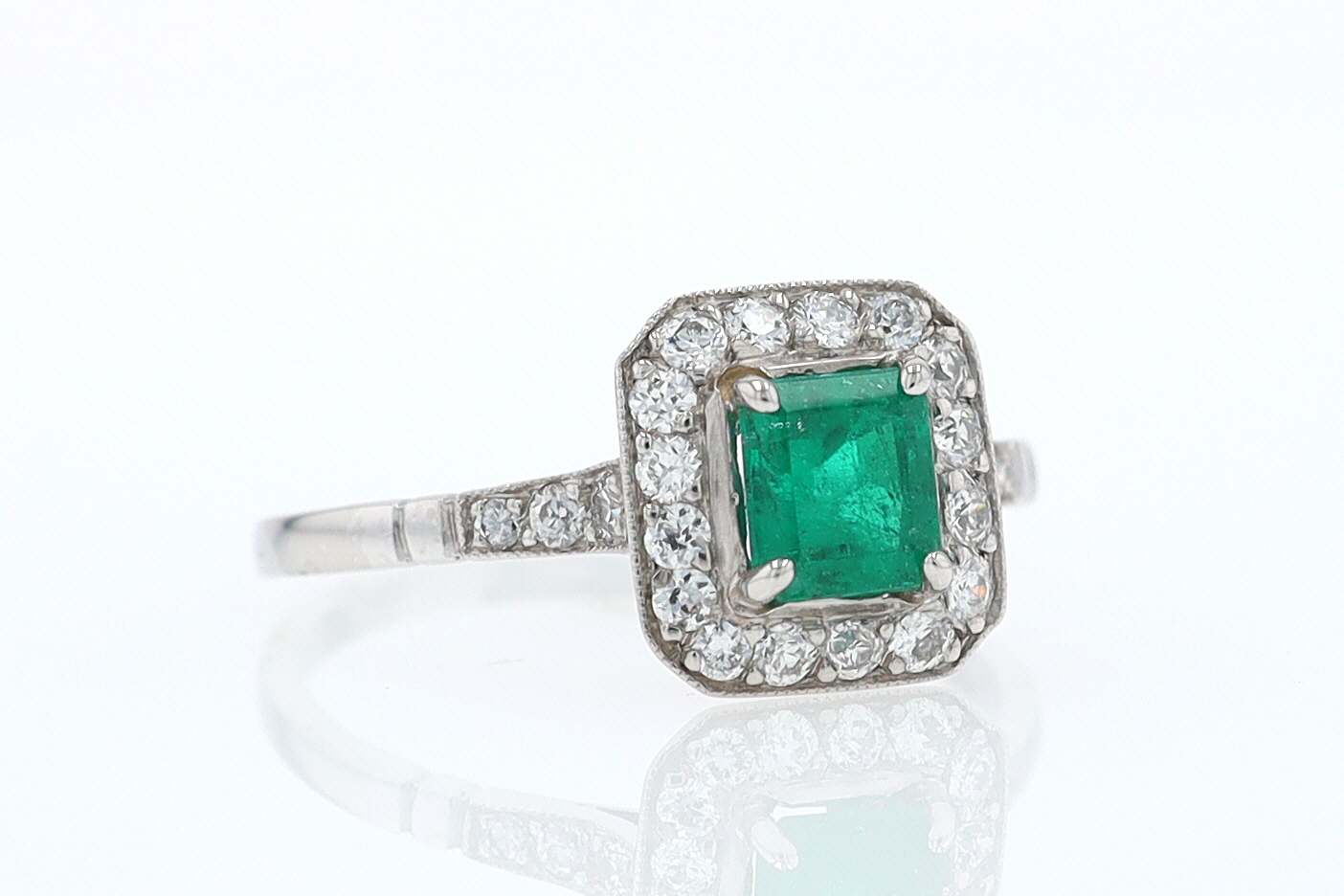 Antique Inspired Colombian Emerald Engagement Ring