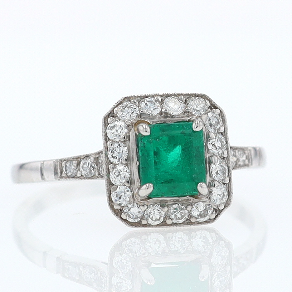 Antique Inspired Colombian Emerald Engagement Ring