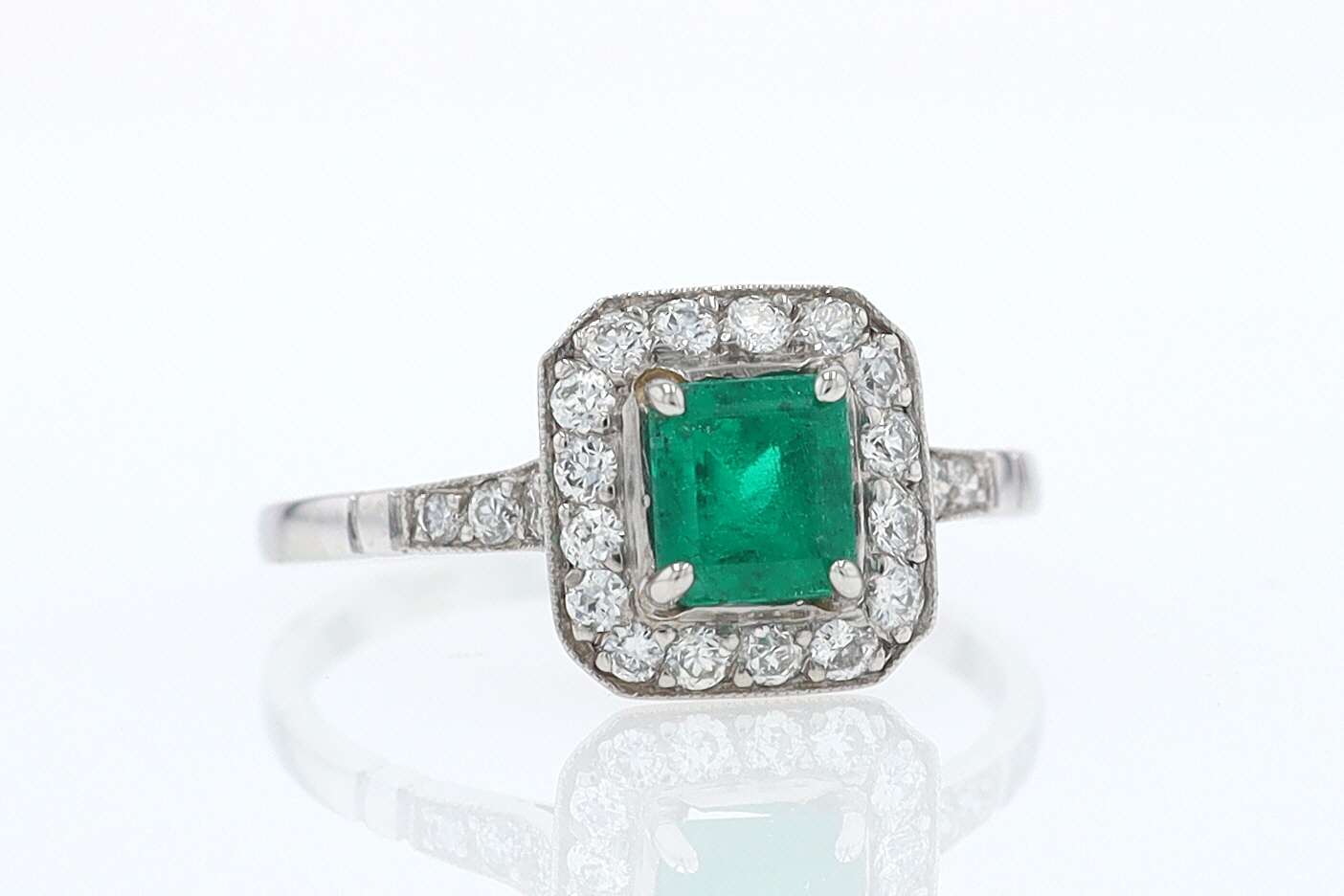 Antique Inspired Colombian Emerald Engagement Ring