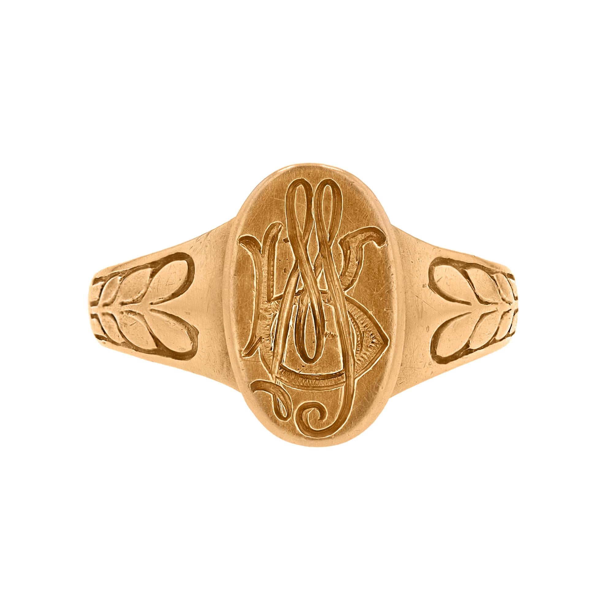 Antique Victorian Engraved 14k Gold Signet Ring