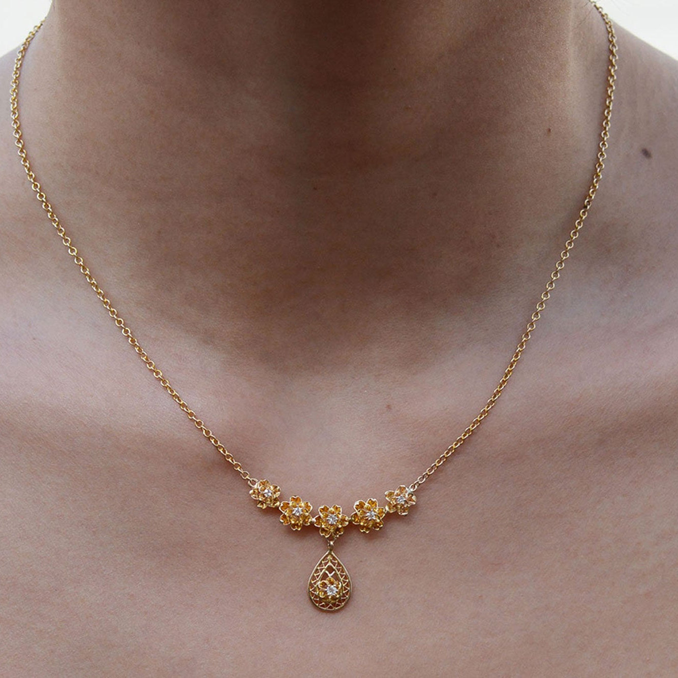 Antique Victorian Diamond Flower Bib Necklace