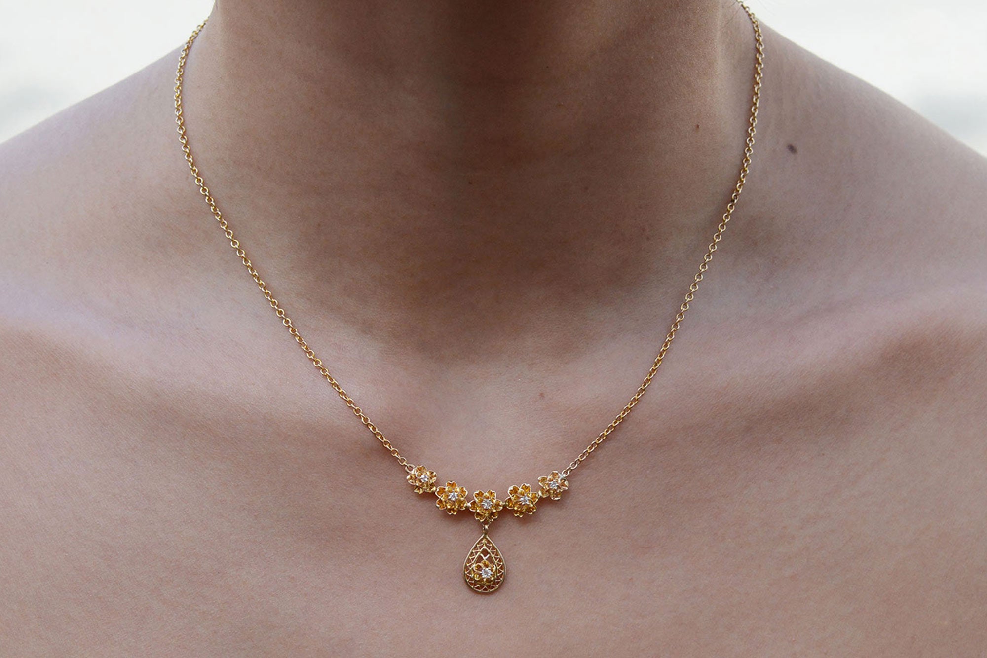 Antique Victorian Diamond Flower Bib Necklace