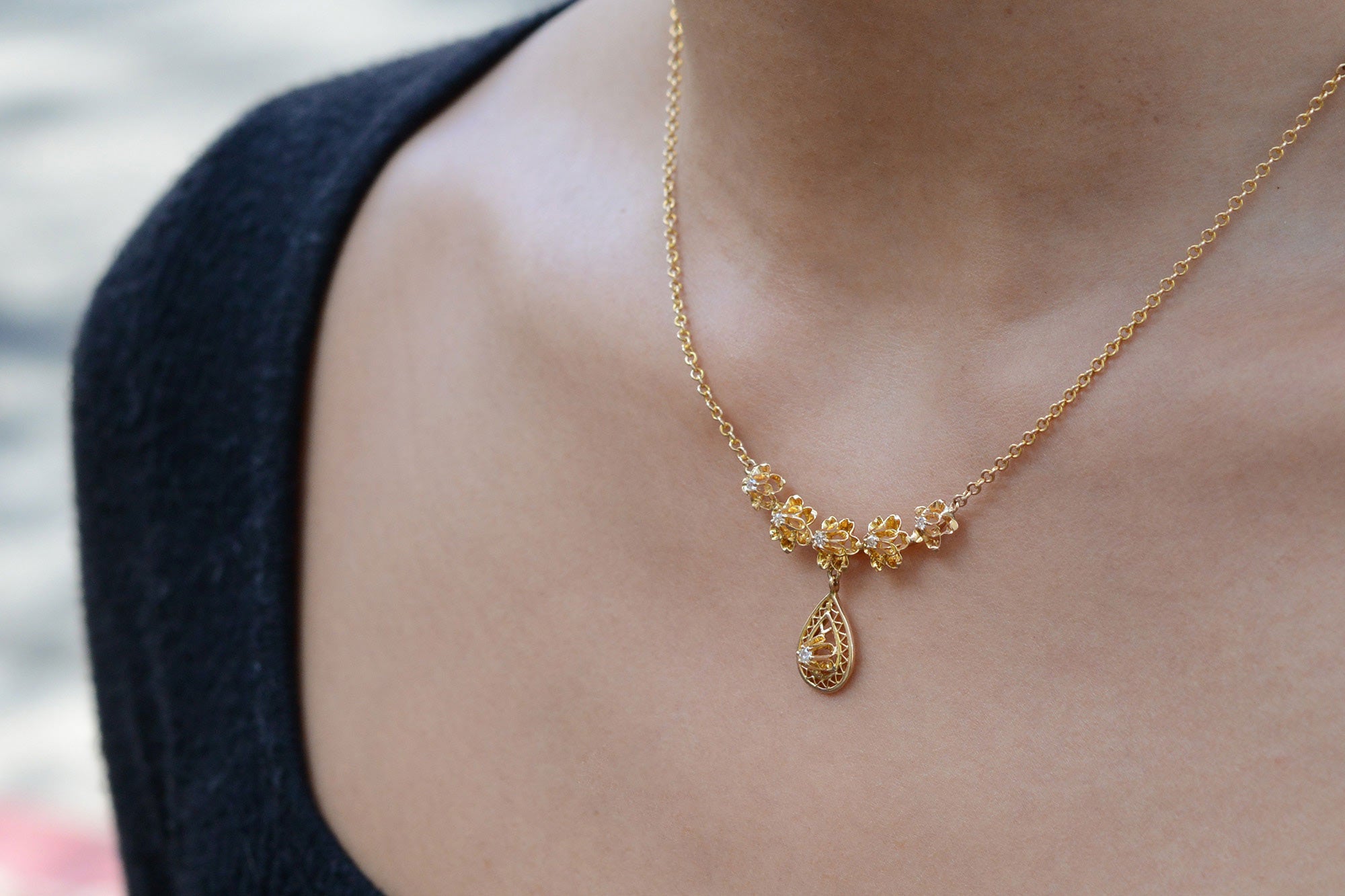 Antique Victorian Diamond Flower Bib Necklace