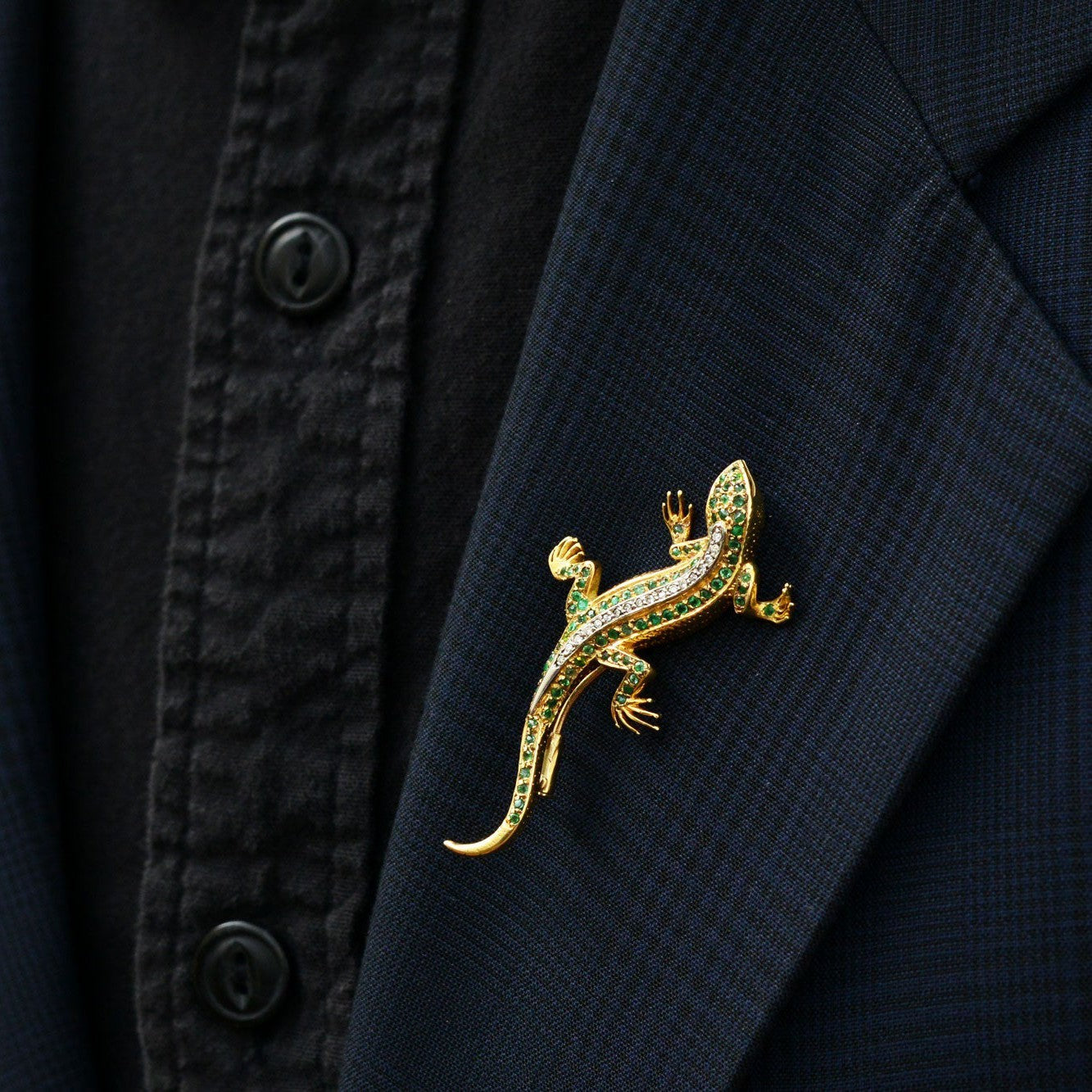Antique Victorian Emerald Lizard Brooch Pin