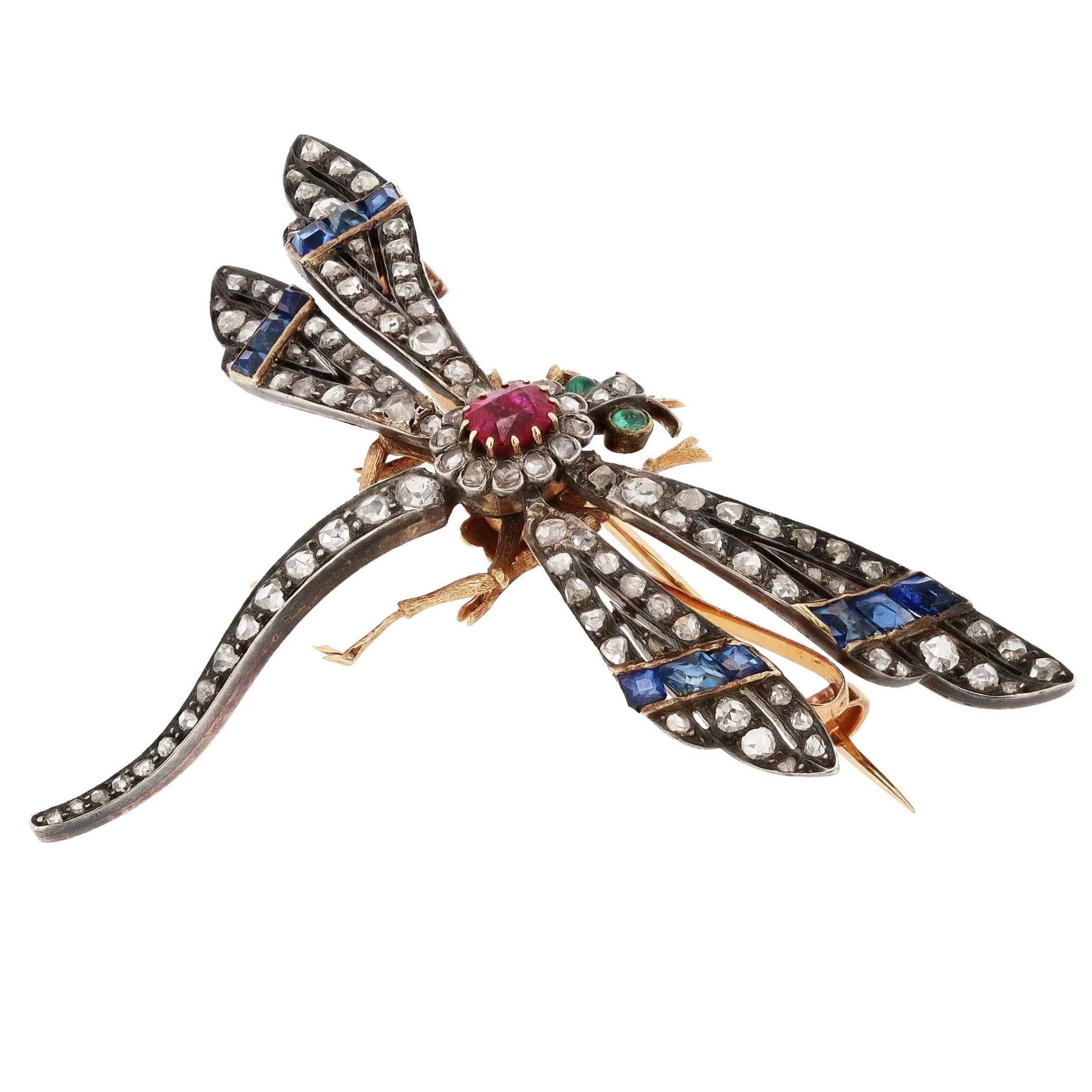 Antique Victorian En Tremblant Diamond Dragonfly Brooch