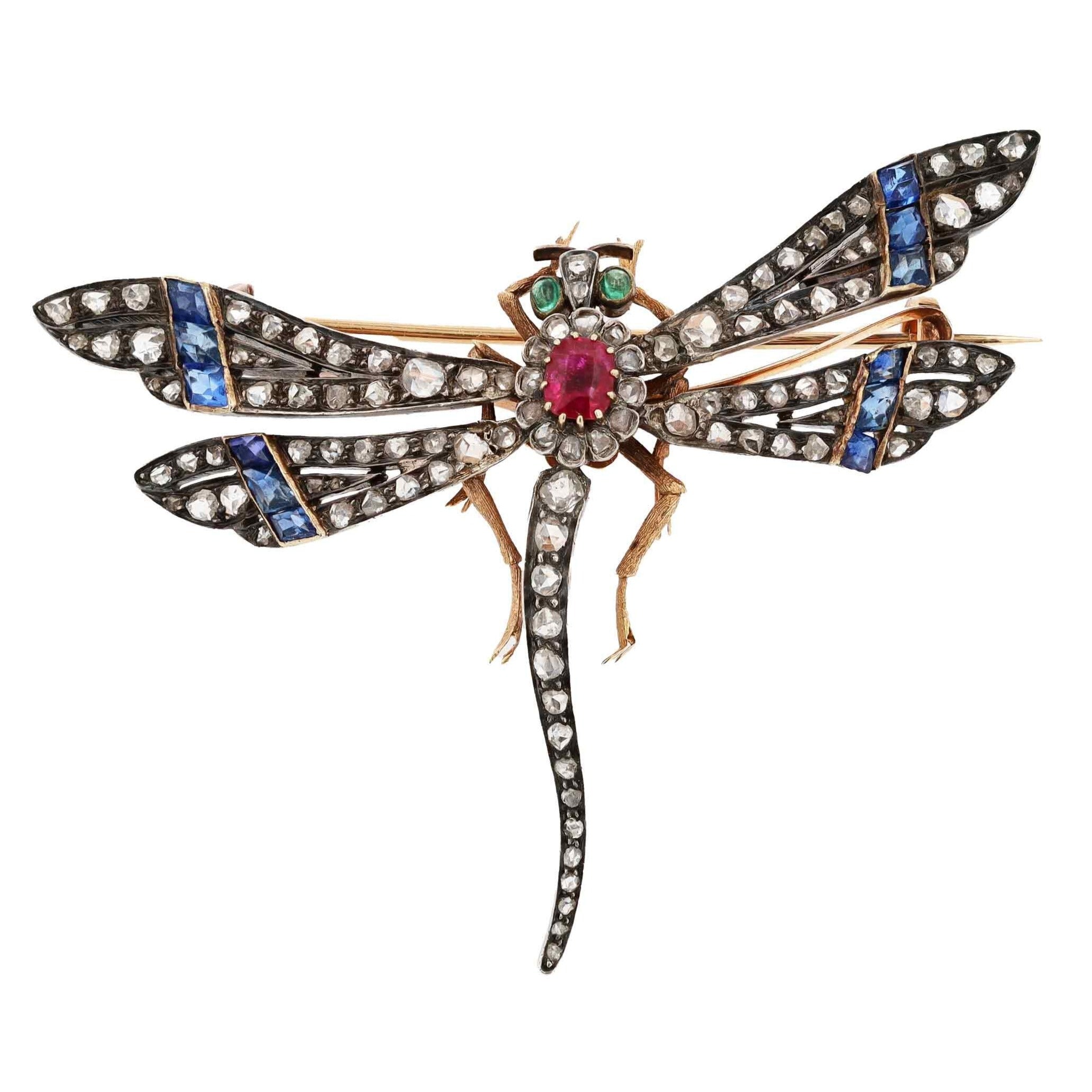 Antique Victorian En Tremblant Diamond Dragonfly Brooch