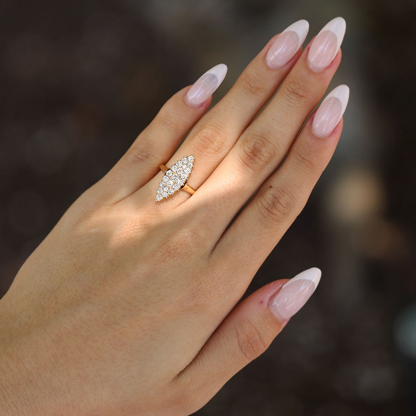 0.96ctw Old Mine Cut Diamond Victorian Navette Ring