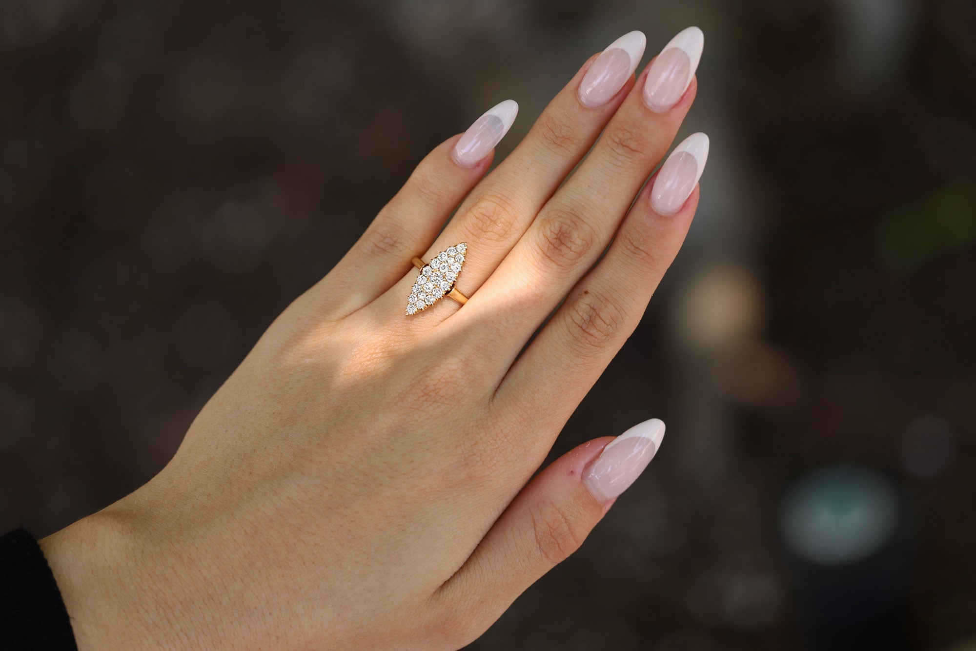 0.96ctw Old Mine Cut Diamond Victorian Navette Ring