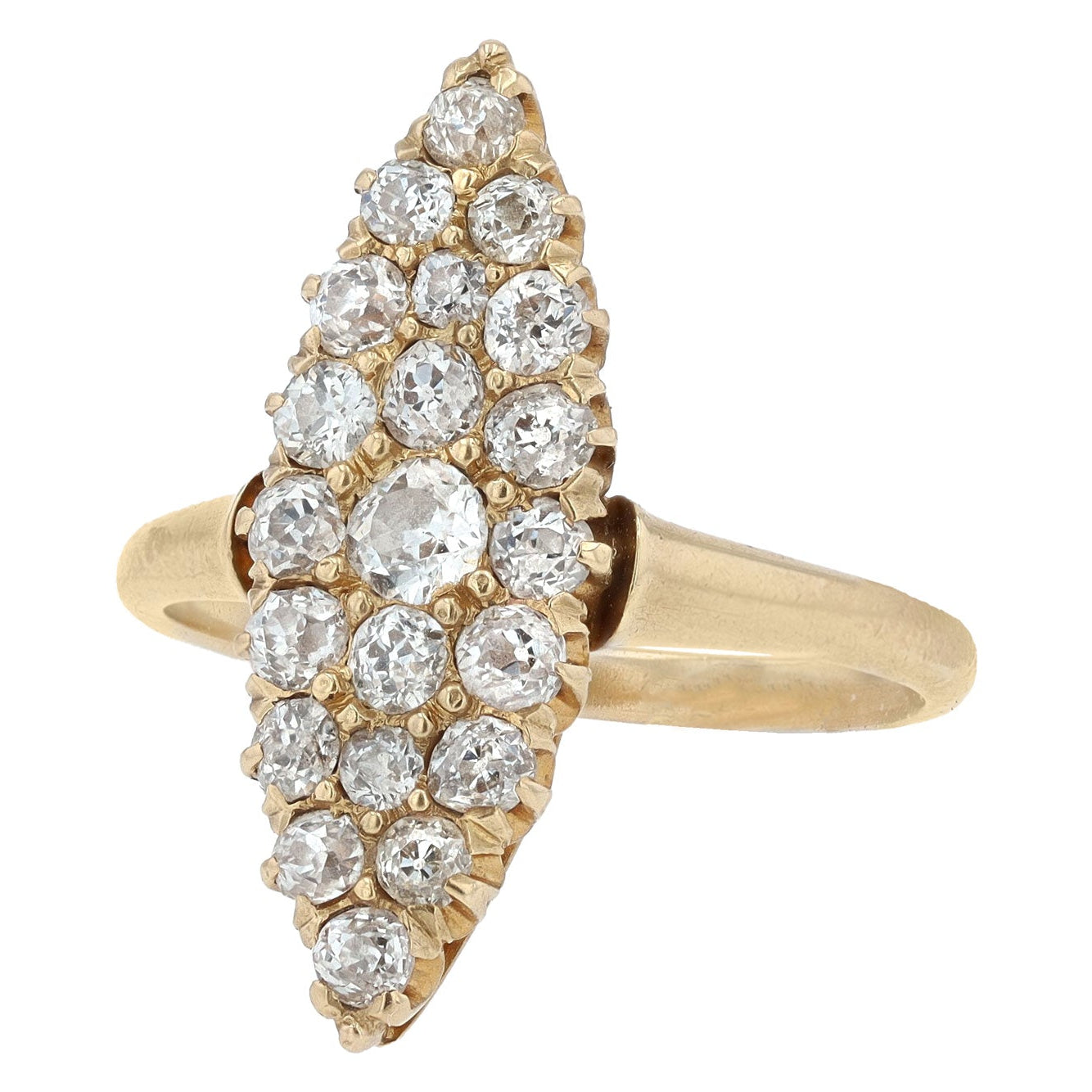 0.96ctw Old Mine Cut Diamond Victorian Navette Ring