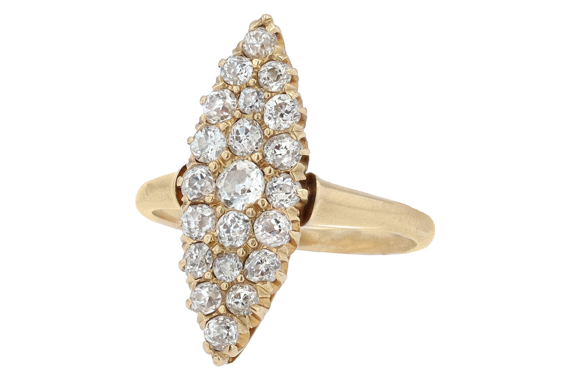 0.96ctw Old Mine Cut Diamond Victorian Navette Ring