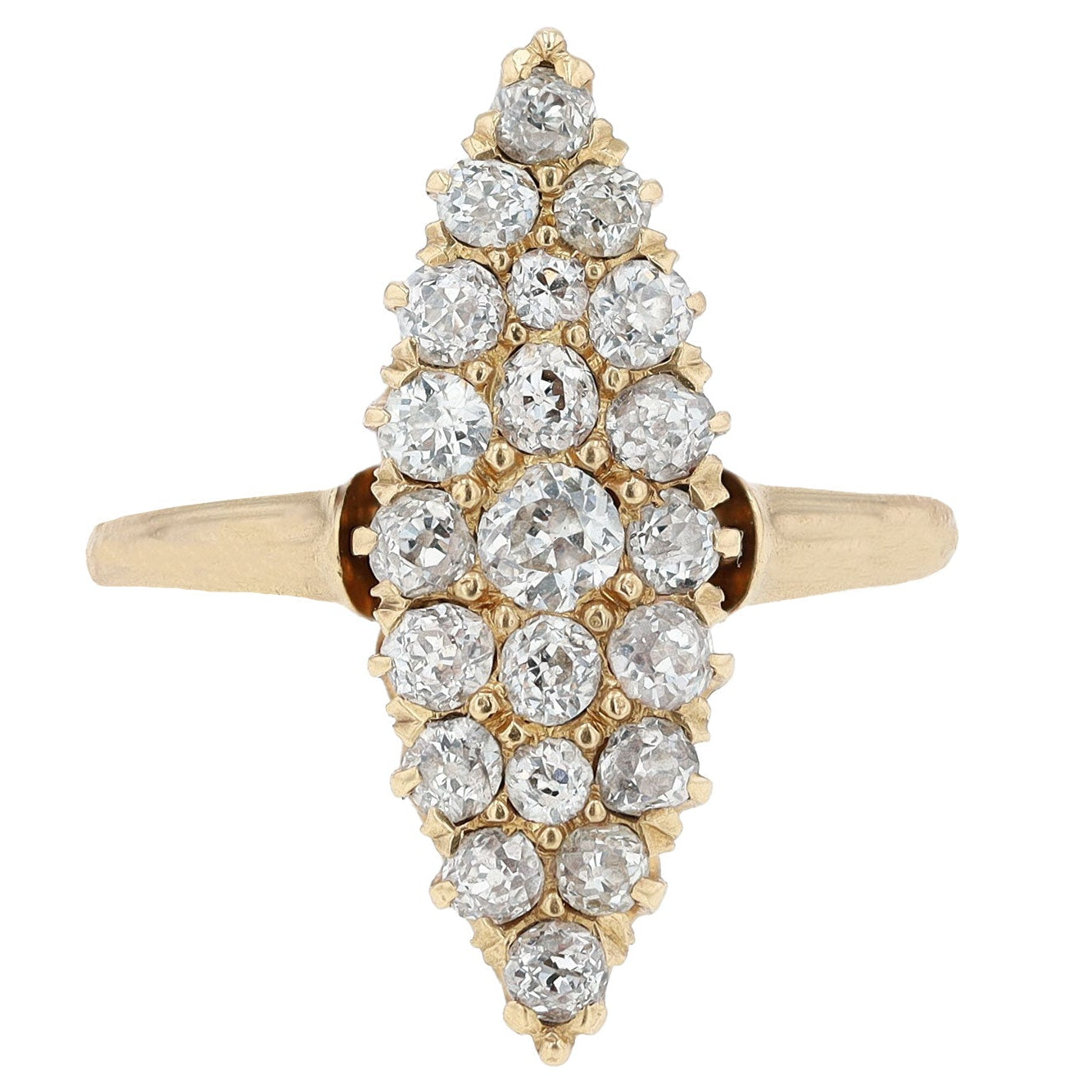 0.96ctw Old Mine Cut Diamond Victorian Navette Ring