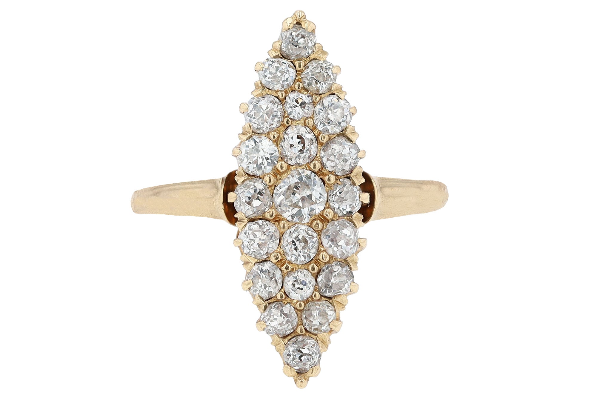 0.96ctw Old Mine Cut Diamond Victorian Navette Ring