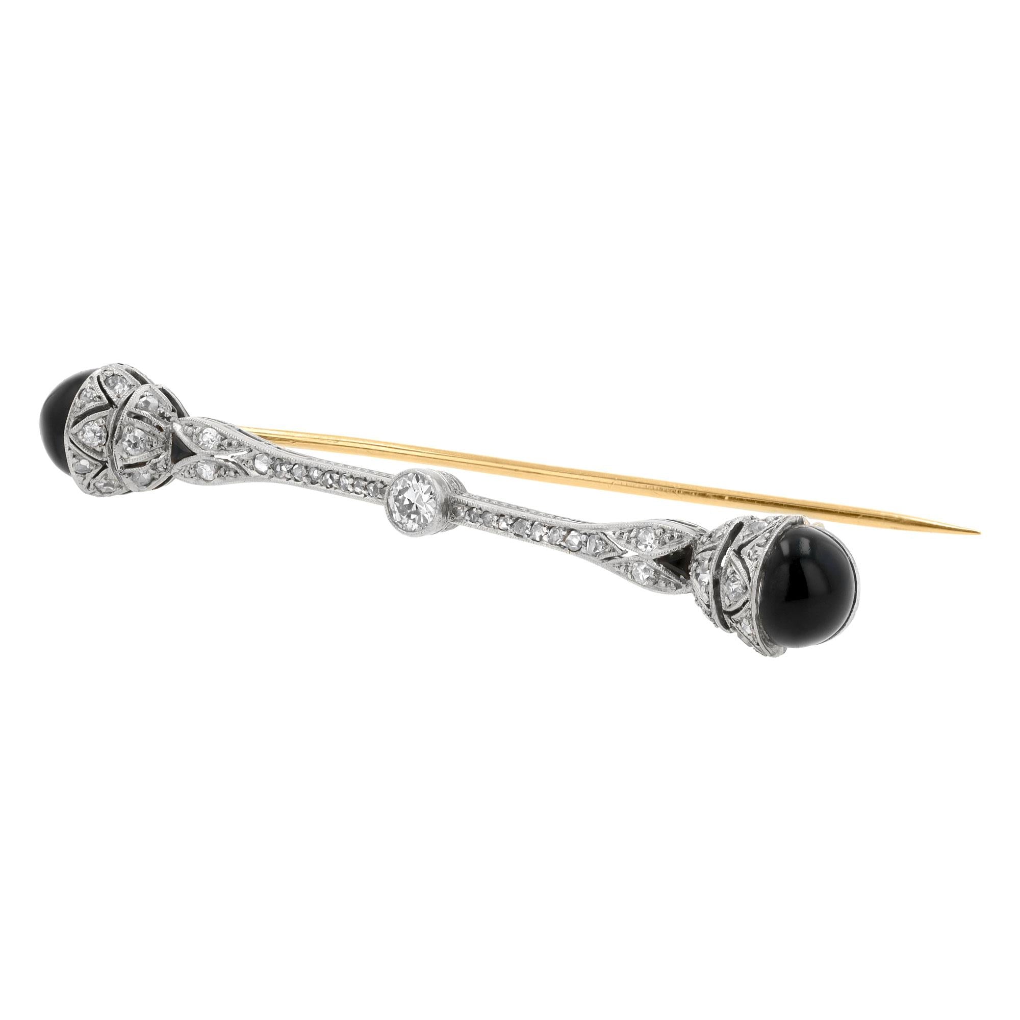 Art Deco Diamond & Black Onyx Platinum Bar Pin