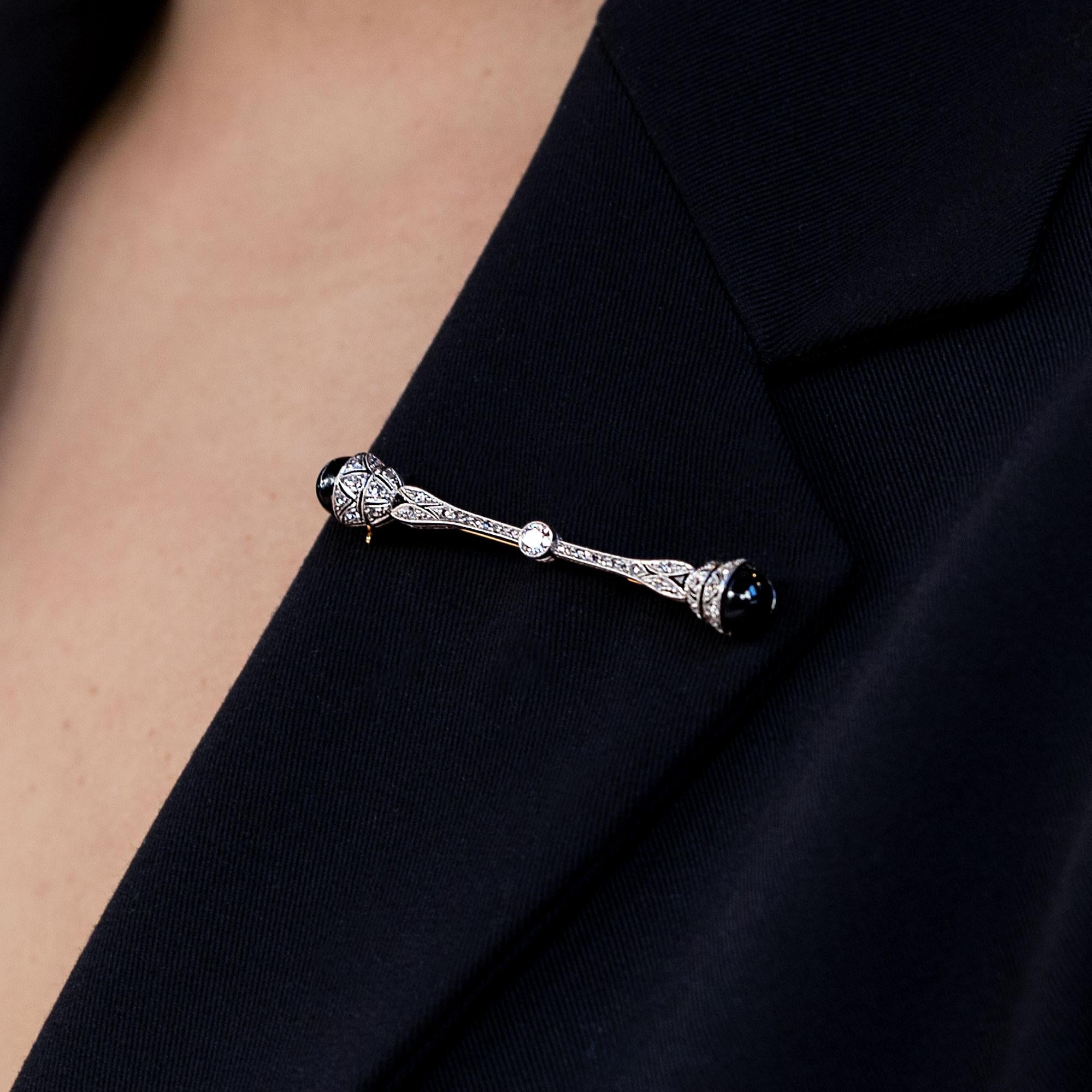 Art Deco Diamond & Black Onyx Platinum Bar Pin