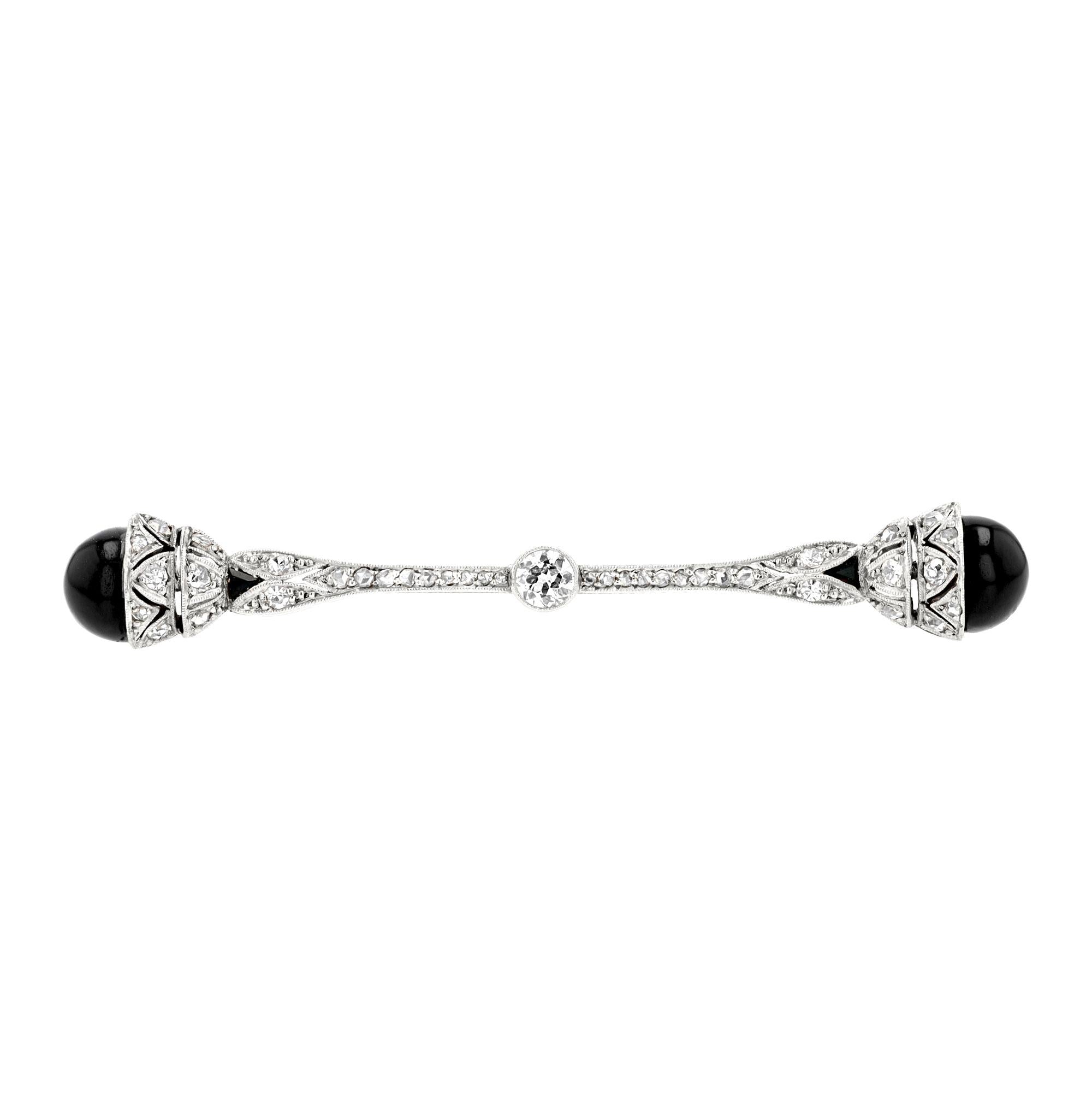 Art Deco Diamond & Black Onyx Platinum Bar Pin