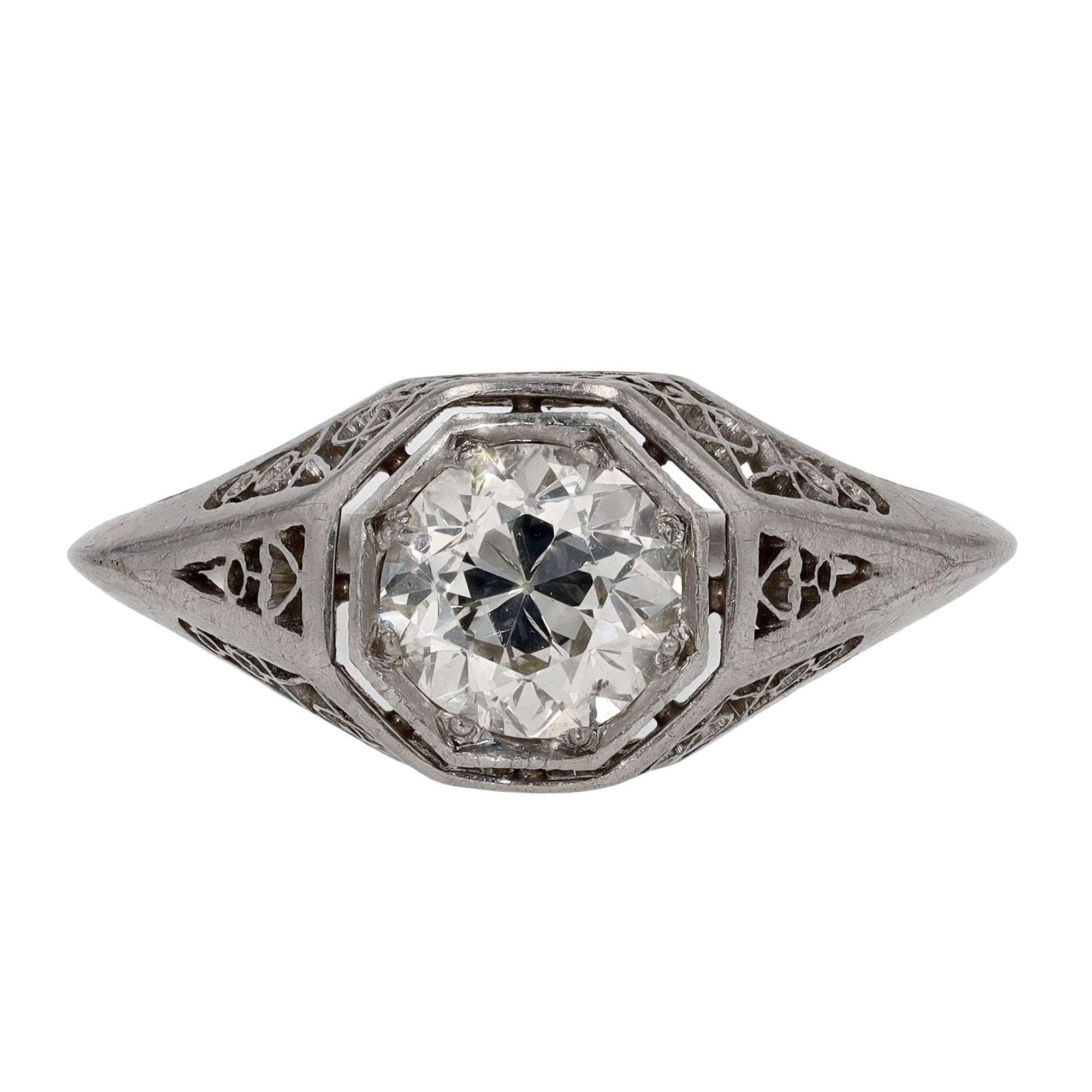 Art Deco 1 Carat Old European Diamond Solitaire Engagement Ring