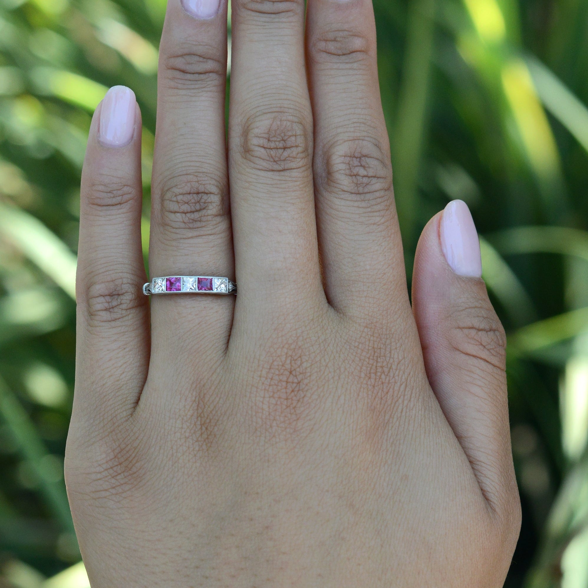 Art Deco 1920s French Cut Diamond Ruby Band