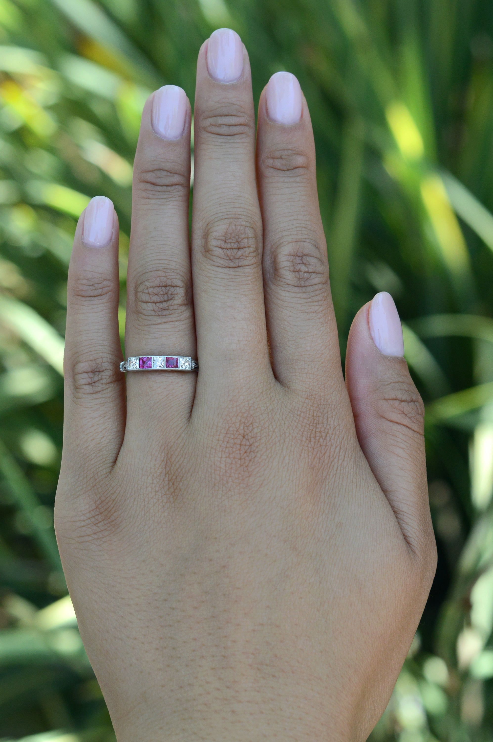 Art Deco 1920s French Cut Diamond Ruby Band
