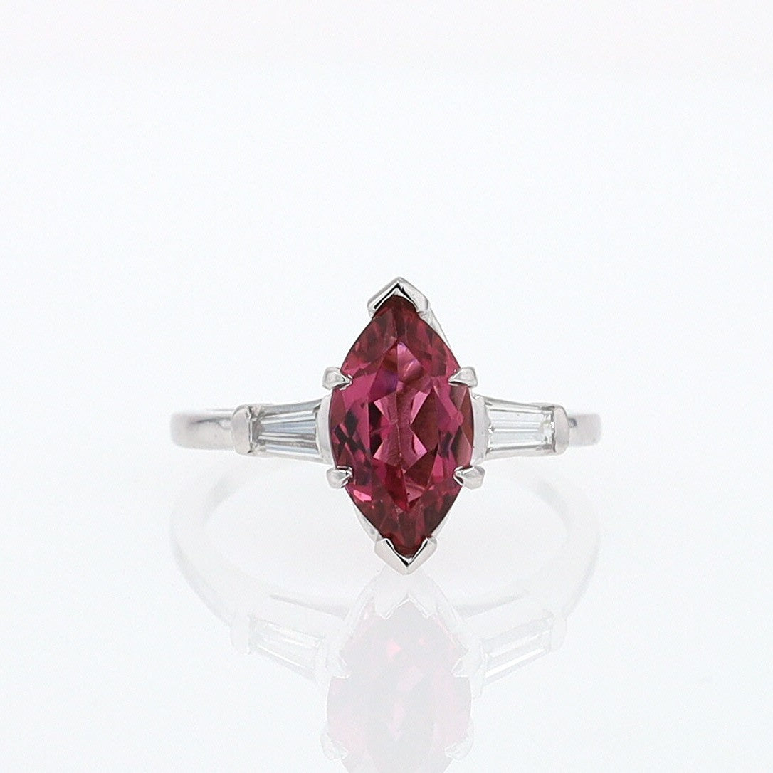 Art Deco 1.25 Carat Pink Tourmaline Marquise Antique Engagement Ring
