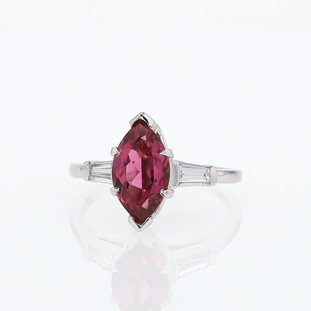 Art Deco 1.25 Carat Pink Tourmaline Marquise Antique Engagement Ring