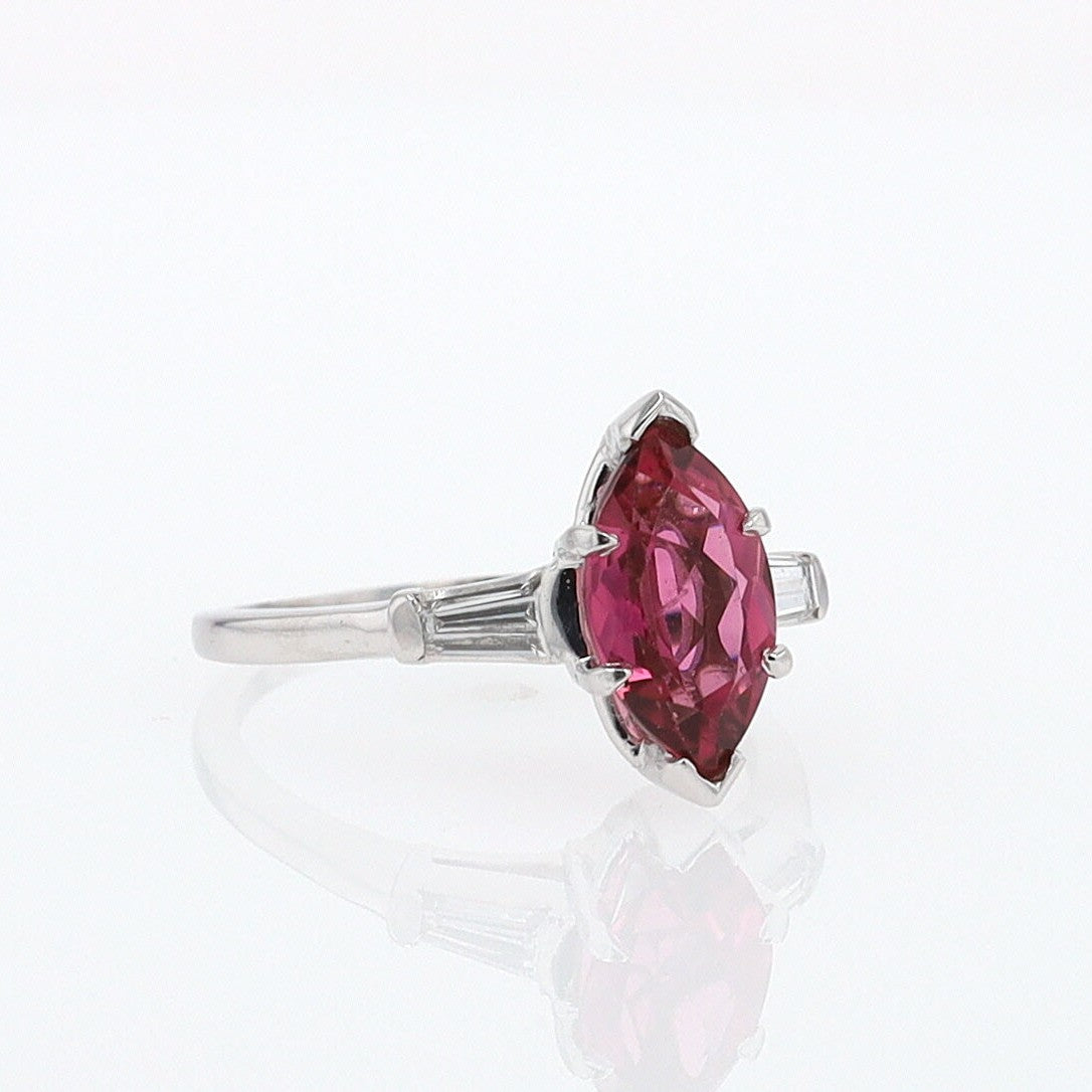 Art Deco 1.25 Carat Pink Tourmaline Marquise Antique Engagement Ring