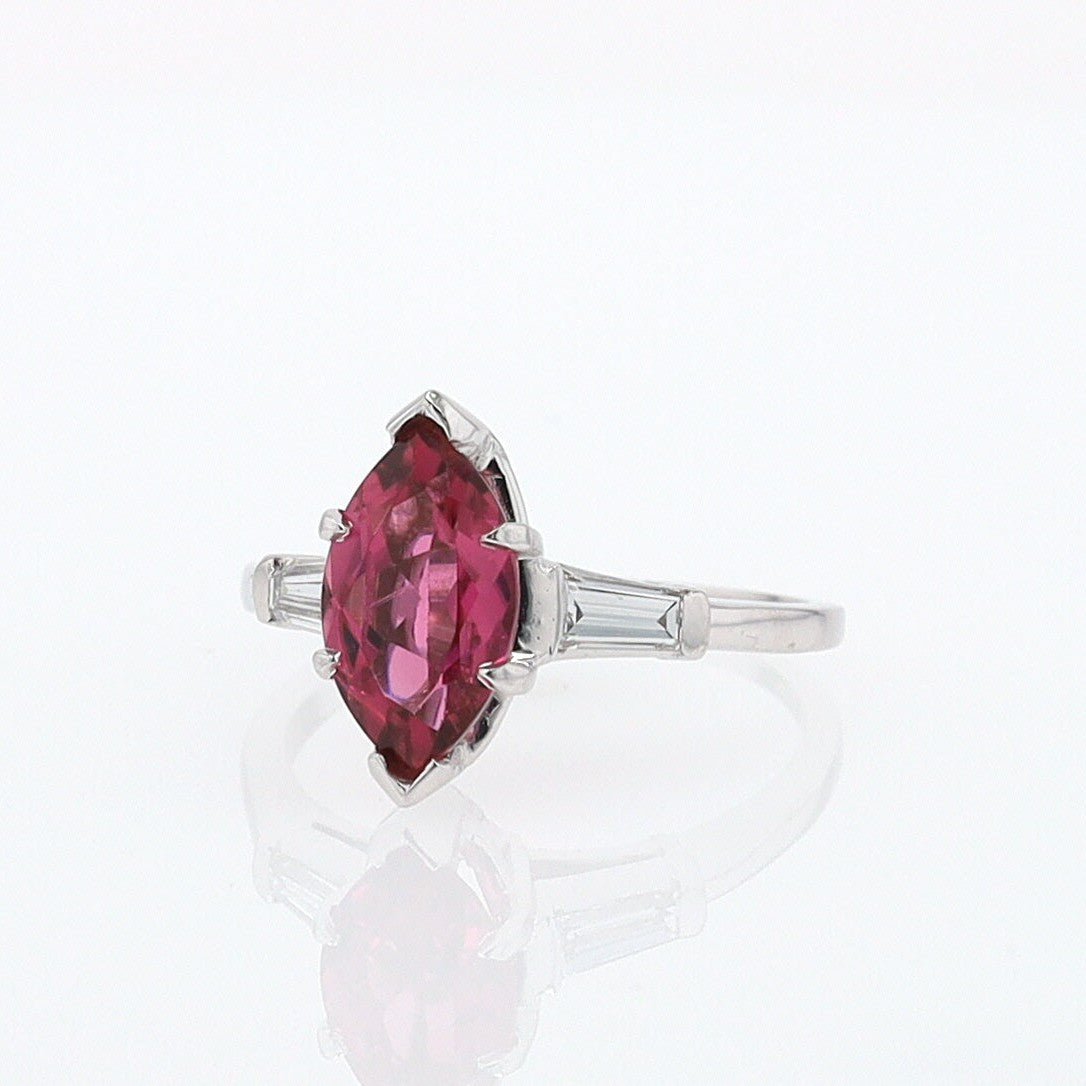 Art Deco 1.25 Carat Pink Tourmaline Marquise Antique Engagement Ring
