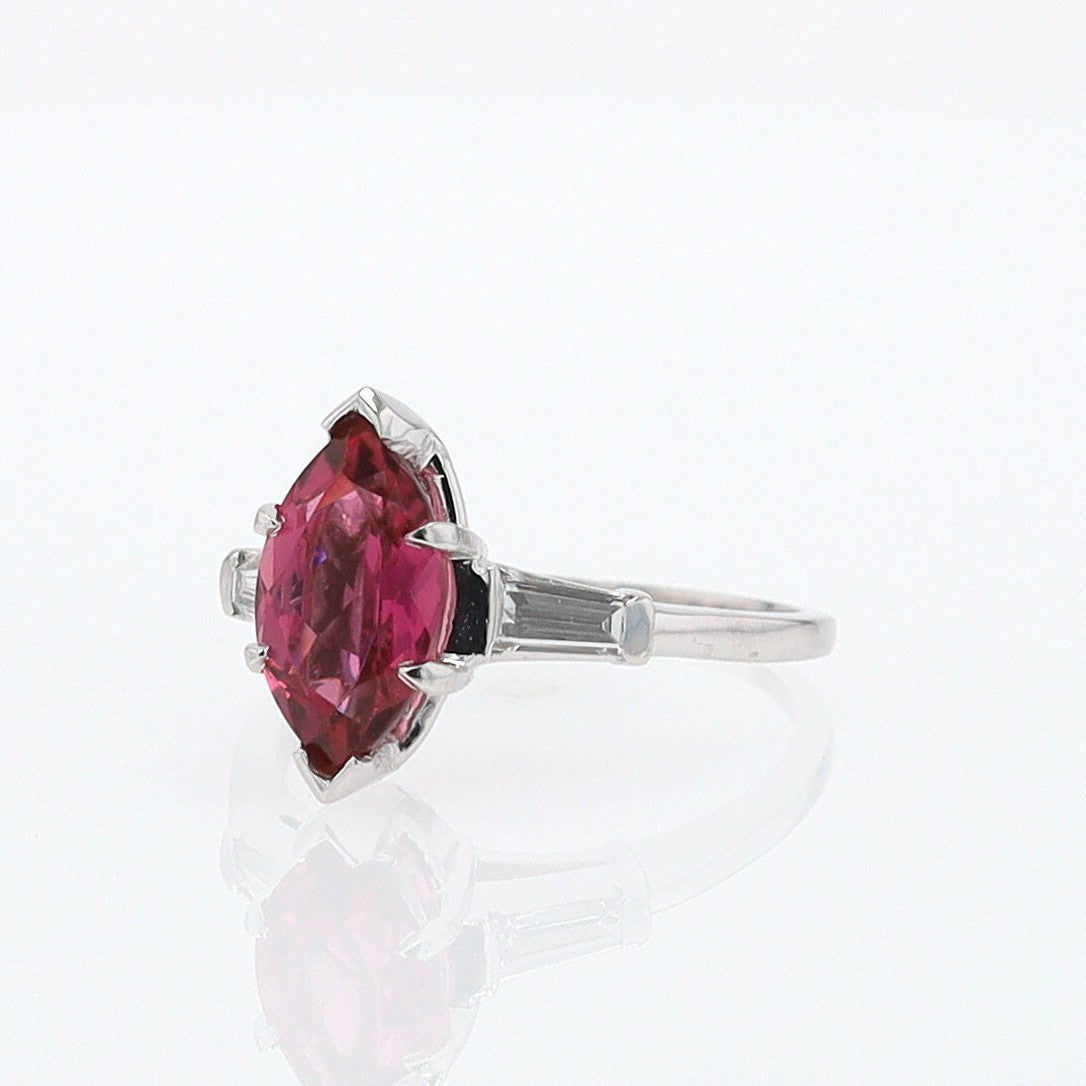 Art Deco 1.25 Carat Pink Tourmaline Marquise Antique Engagement Ring