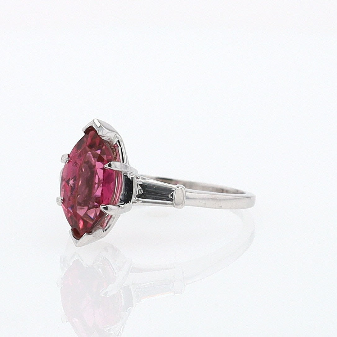 Art Deco 1.25 Carat Pink Tourmaline Marquise Antique Engagement Ring